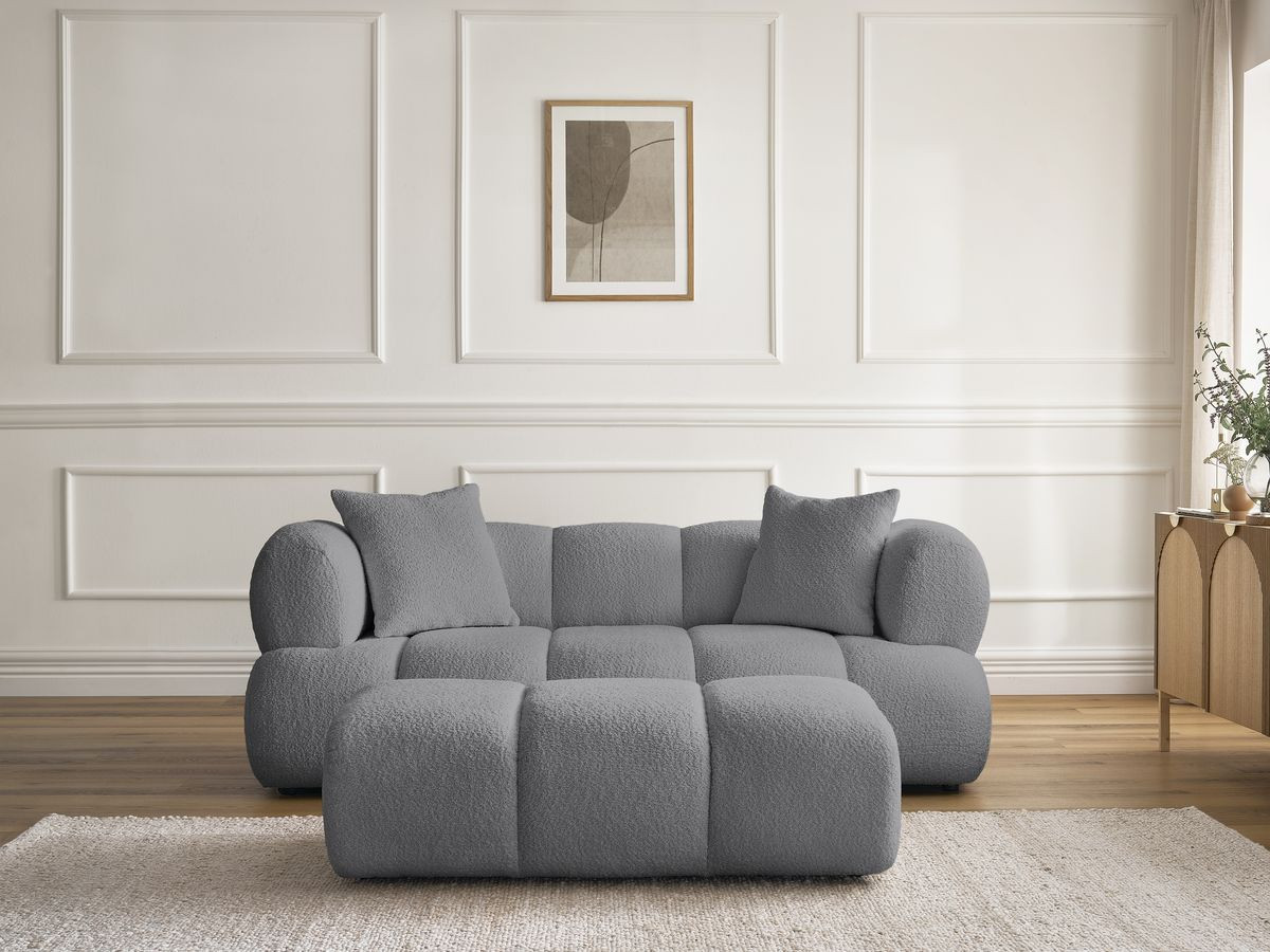 Bobochic Pamira Sofa 2-Sitzer mit Pouf Bouclé-Stoff Dunkelgrau