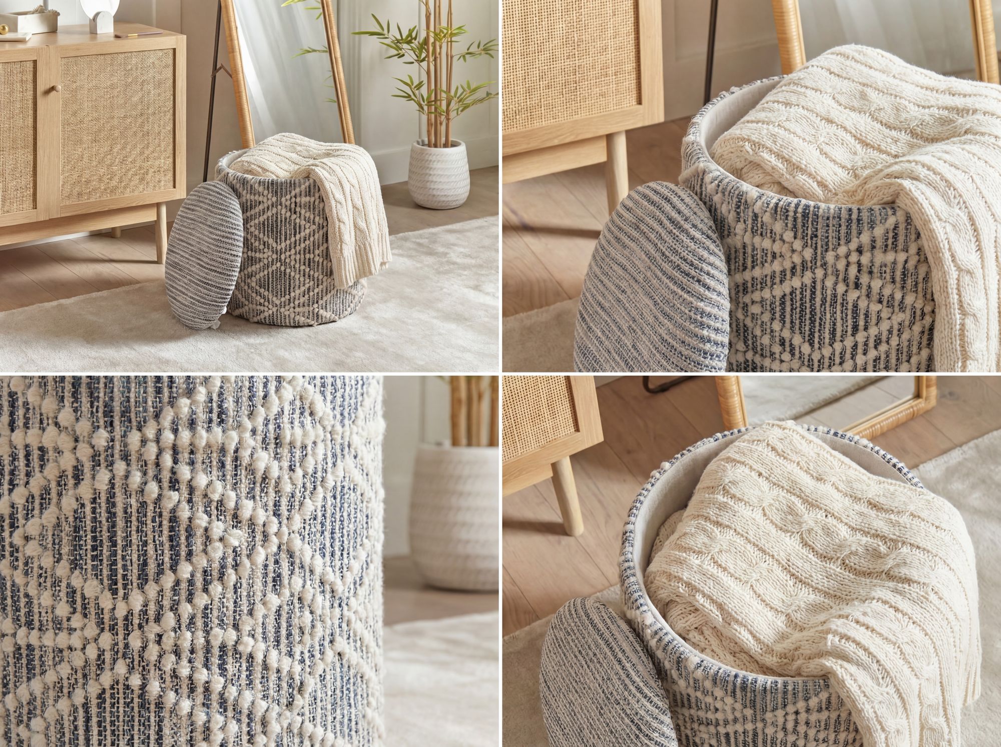 Sitzhocker Nesna Stoff Grau Ø 40 cm