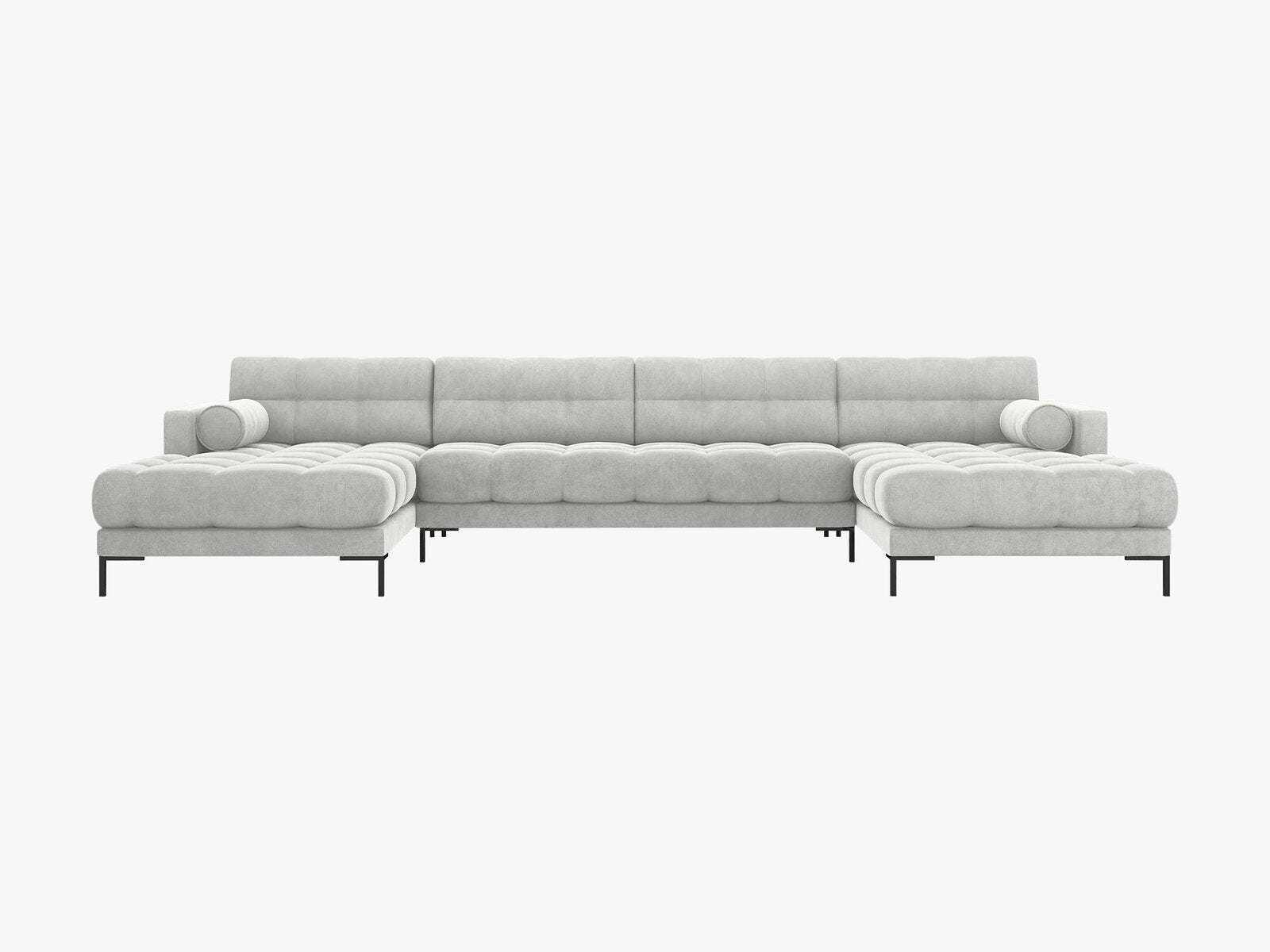 Micadoni Panorama-Sofa Mamaia 6-Sitzer Samt Bluvel Silber schwarze Beine