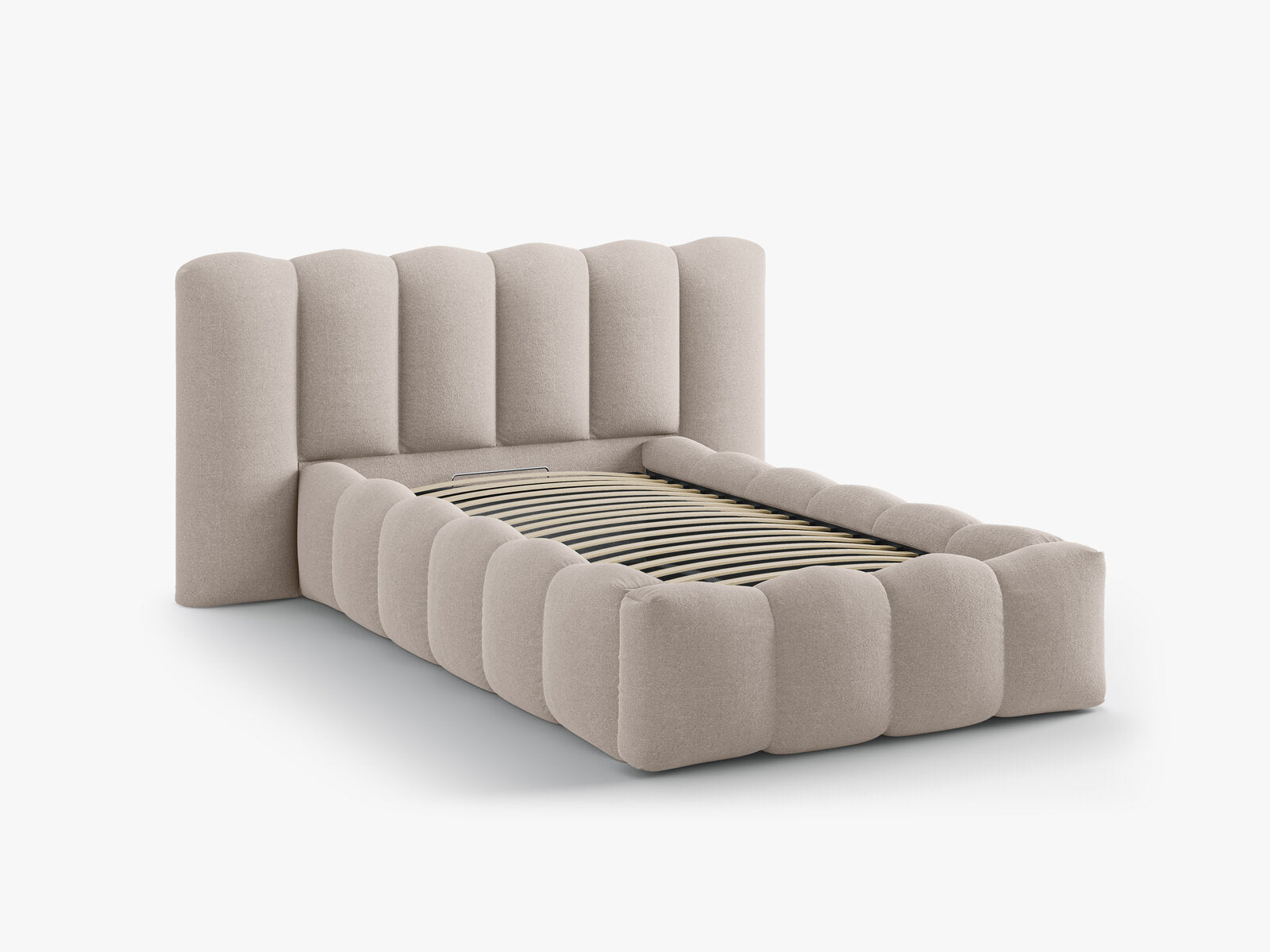 Micadoni Stauraumbett mit Kopfteil Lupine Strukturierter Stoff Moly Cappuccino 90x200