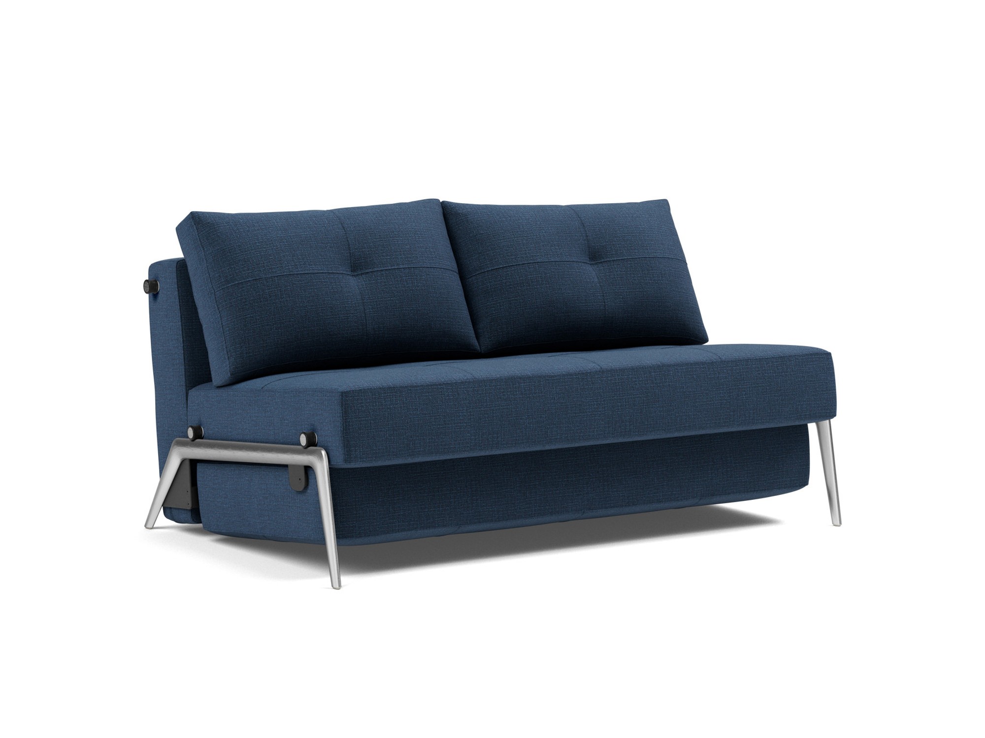 Schlafsofa Cubed 140 Chenille Esina 414-Indigo-Blue Beine Aluminium