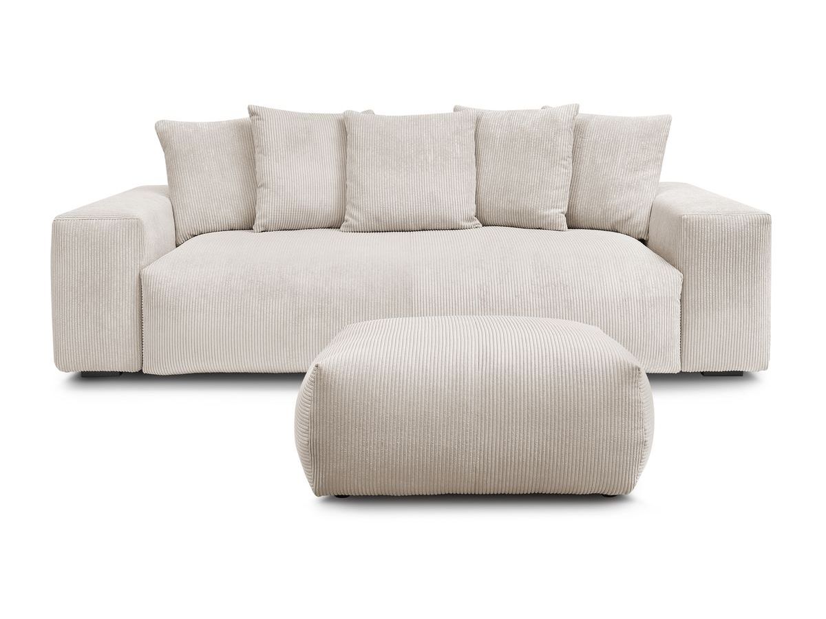 Bobochic Voltaire Schlafsofa 4-Sitzer mit Bettkasten und Pouf Cordsamt Beige