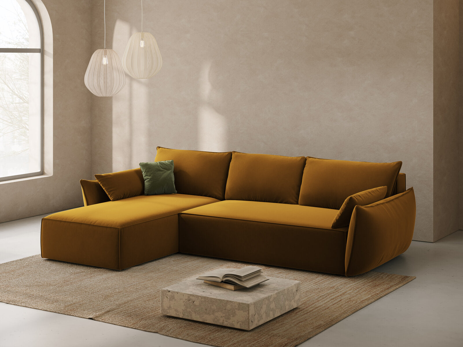 Micadoni Kaelle Ecksofa 4-Sitzer mit Schlaffunktion Links Samt Bluvel Gelb