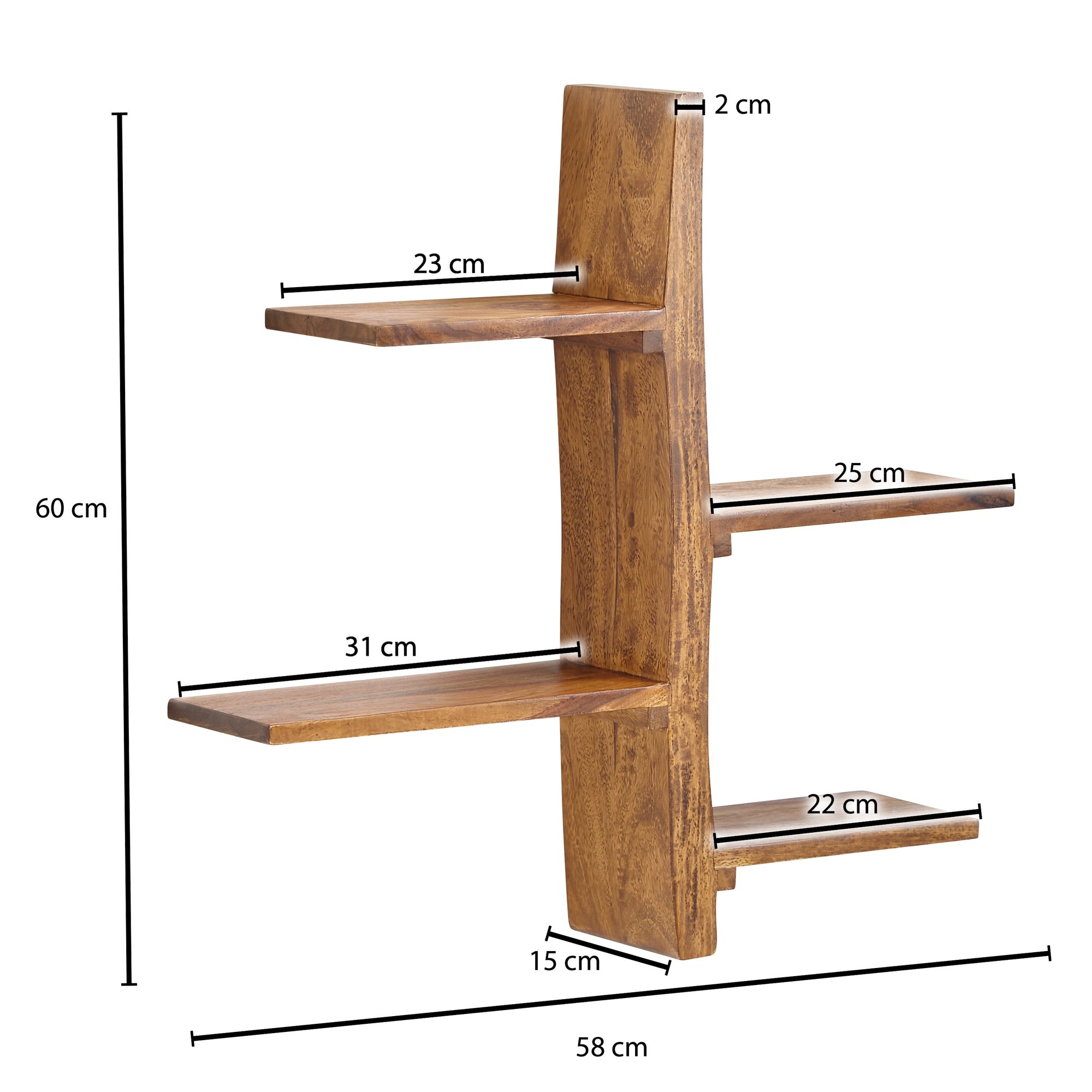 Wandregal Ljosavatn Sheesham Massivholz 58 × 15 × 60 cm