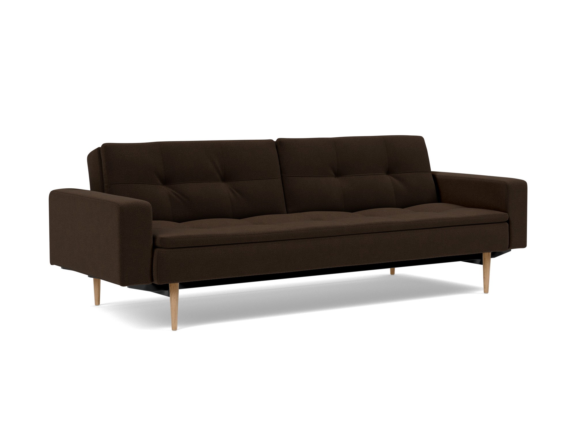 Schlafsofa Dublexo mit Armlehnen Strukturierter Stoff Taura 358-Chocco Beine Styletto Eiche hell