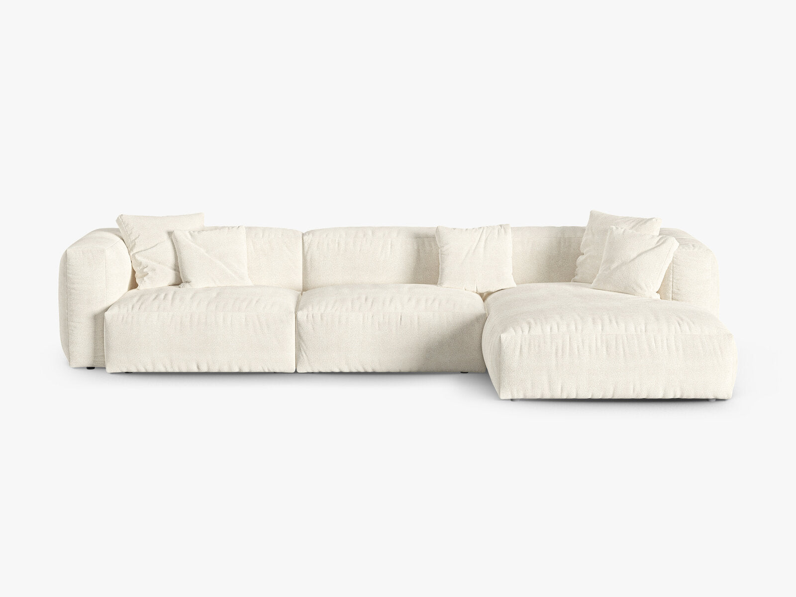 Micadoni Ecksofa Martina 3-Sitzer 90cm Sitztiefe Rechts Boucle Monet Elfenbein