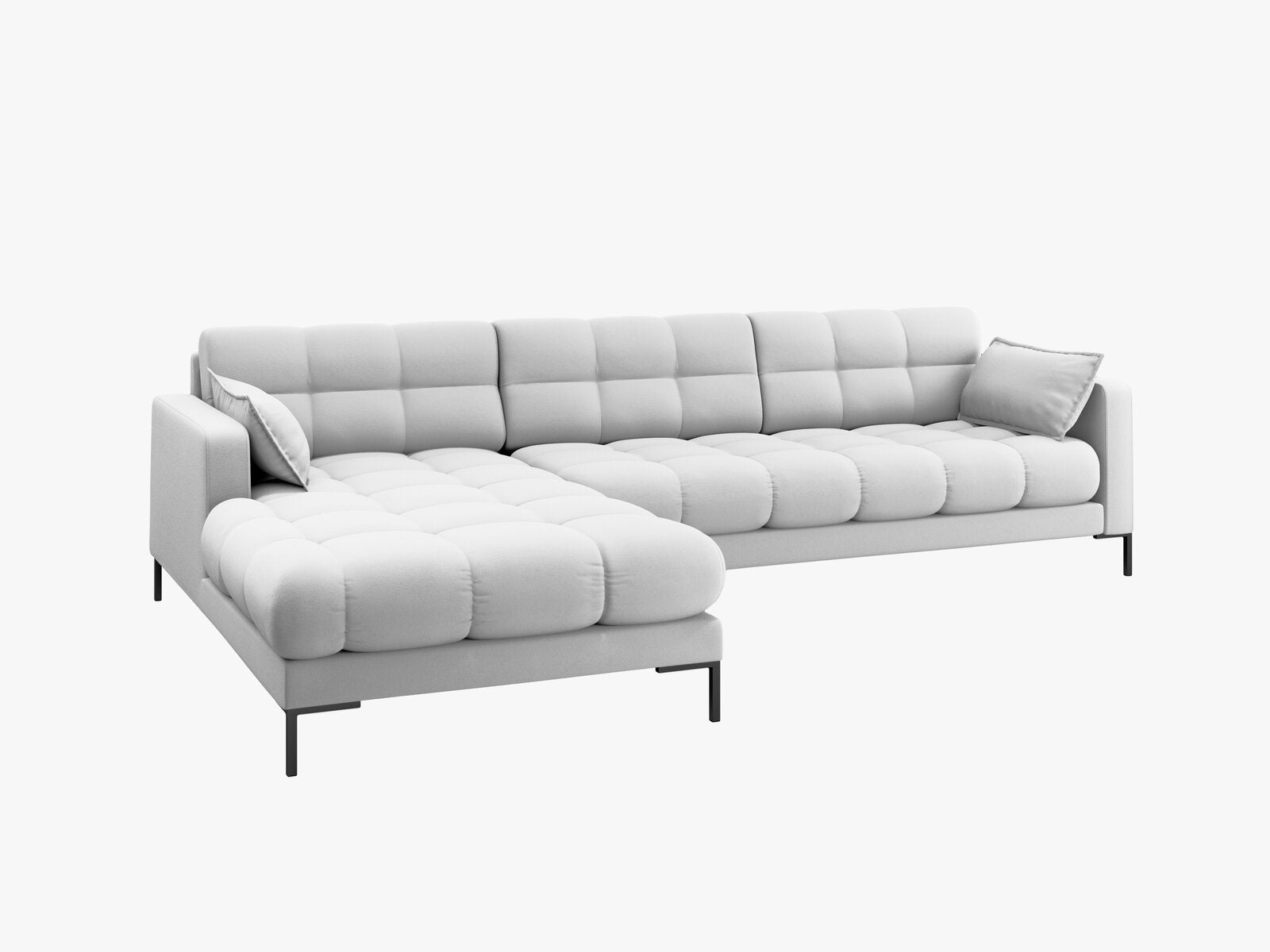 Micadoni Ecksofa Mamaia 5-Sitzer Links Strukturierter Stoff Neve Hellgrau schwarze Beine
