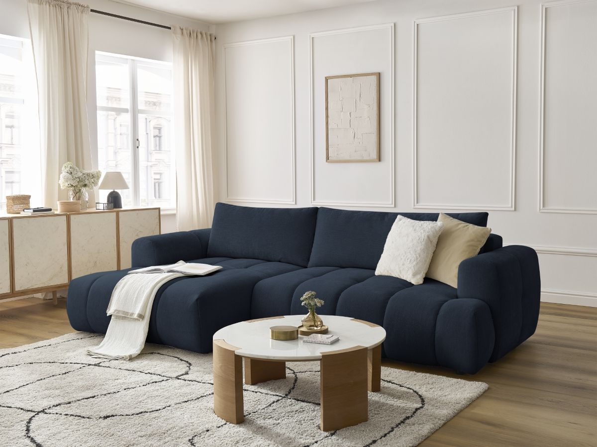Bobochic Fuji Ecksofa mit Schlaffunktion und Bettkasten 292 × 160 cm Stoff Dunkelblau Ecke links