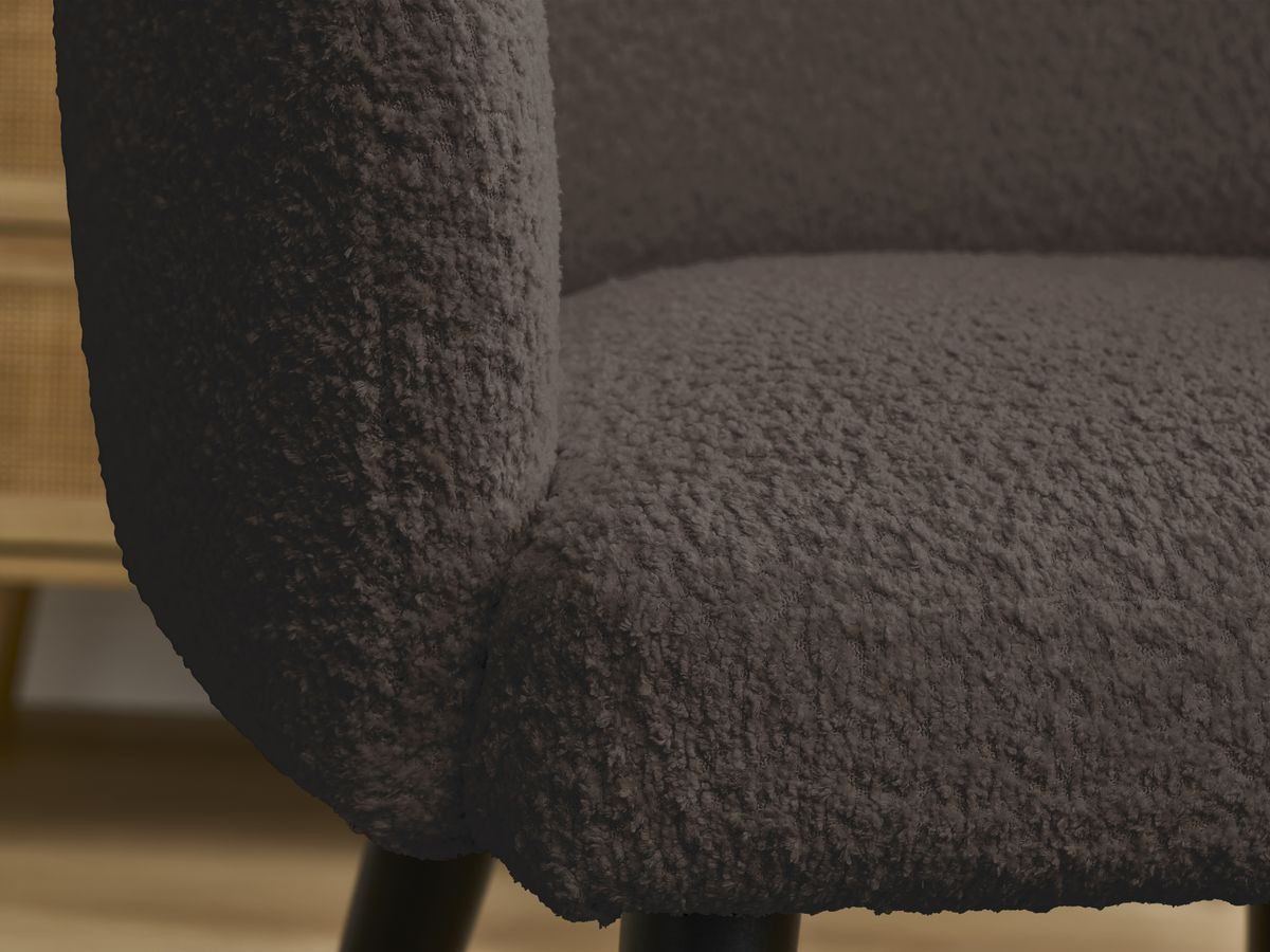 Bobochic Sophie Esszimmerstuhl 2er-Set mit skandinavischen Beinen, schwarz Bouclé-Stoff Braun