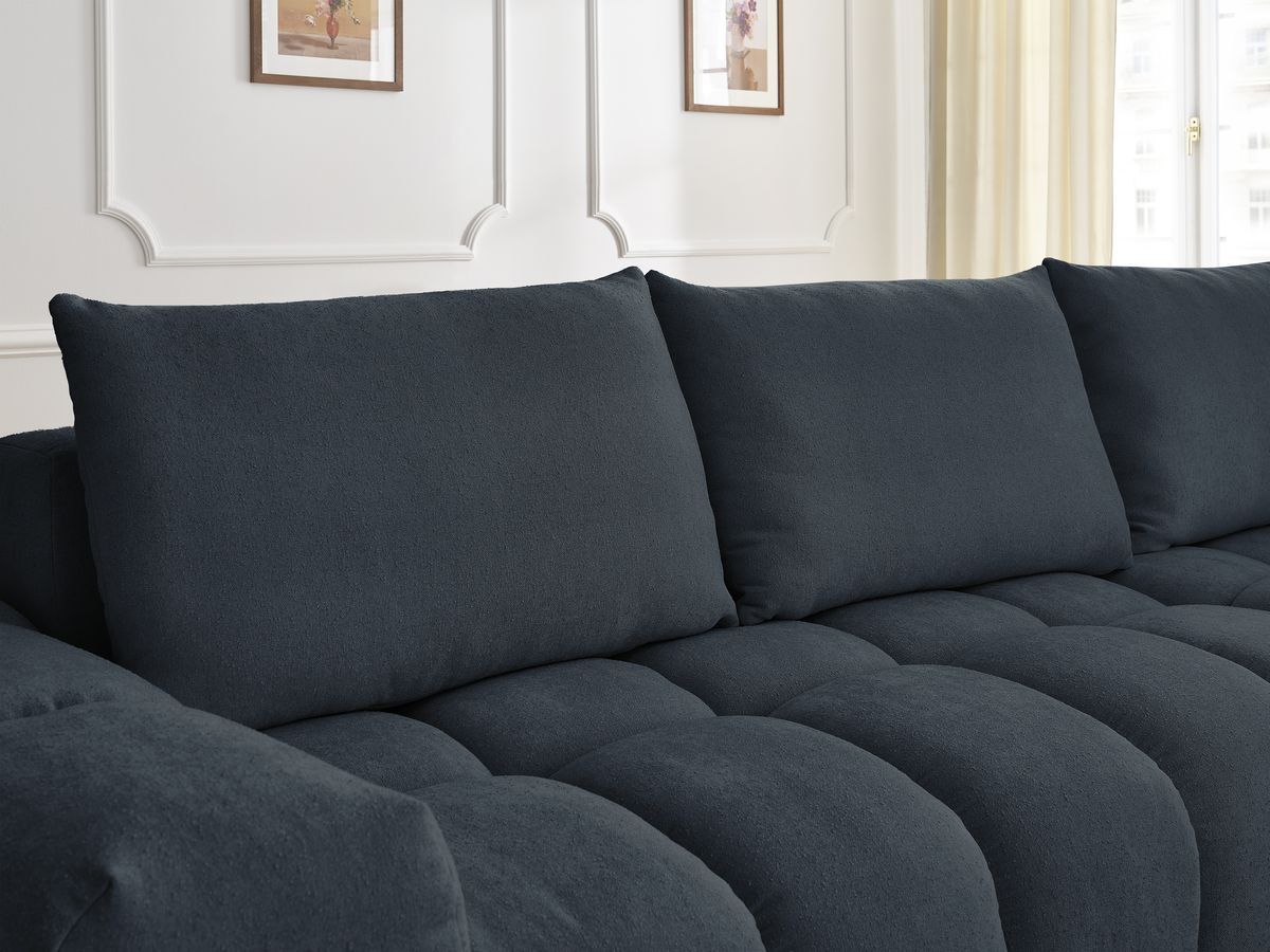Bobochic Everest Ecksofa, 4 Kissen Strukturstoff Dunkelblau Ecke rechts