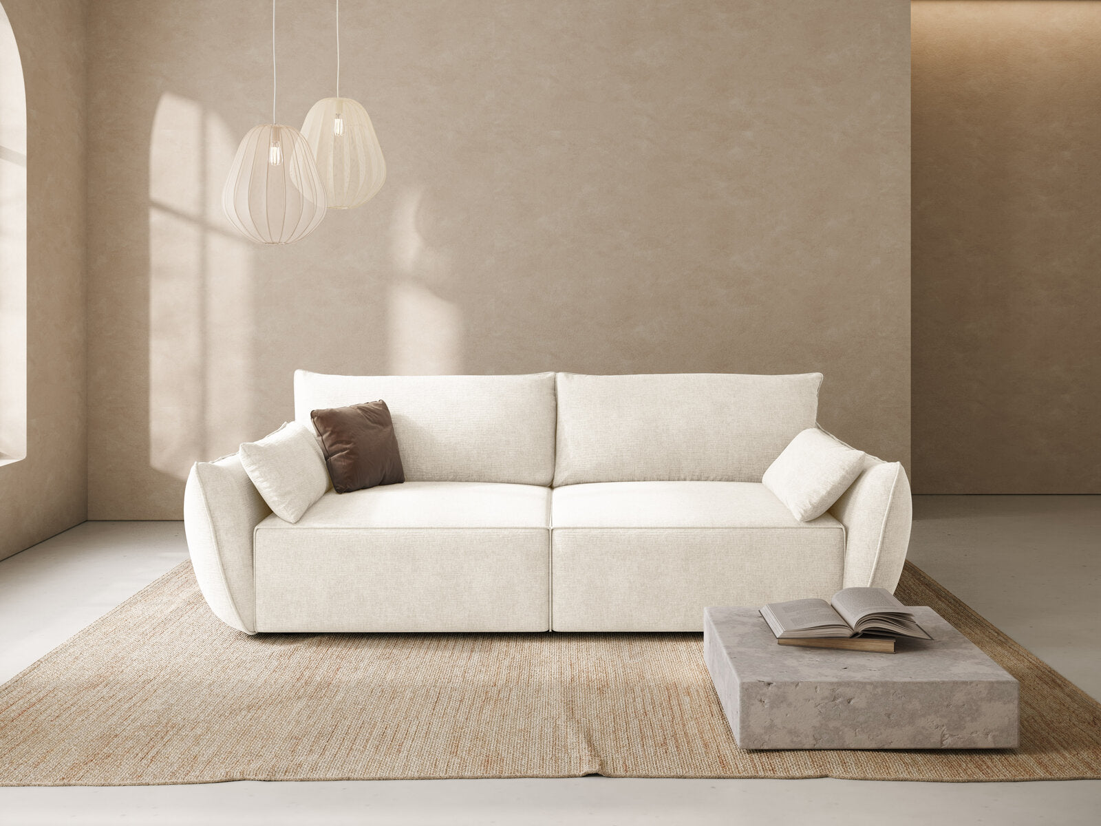 Micadoni Kaelle Schlafsofa 3-Sitzer mit Bettkasten Chenille Over The Horizon Helles Beige