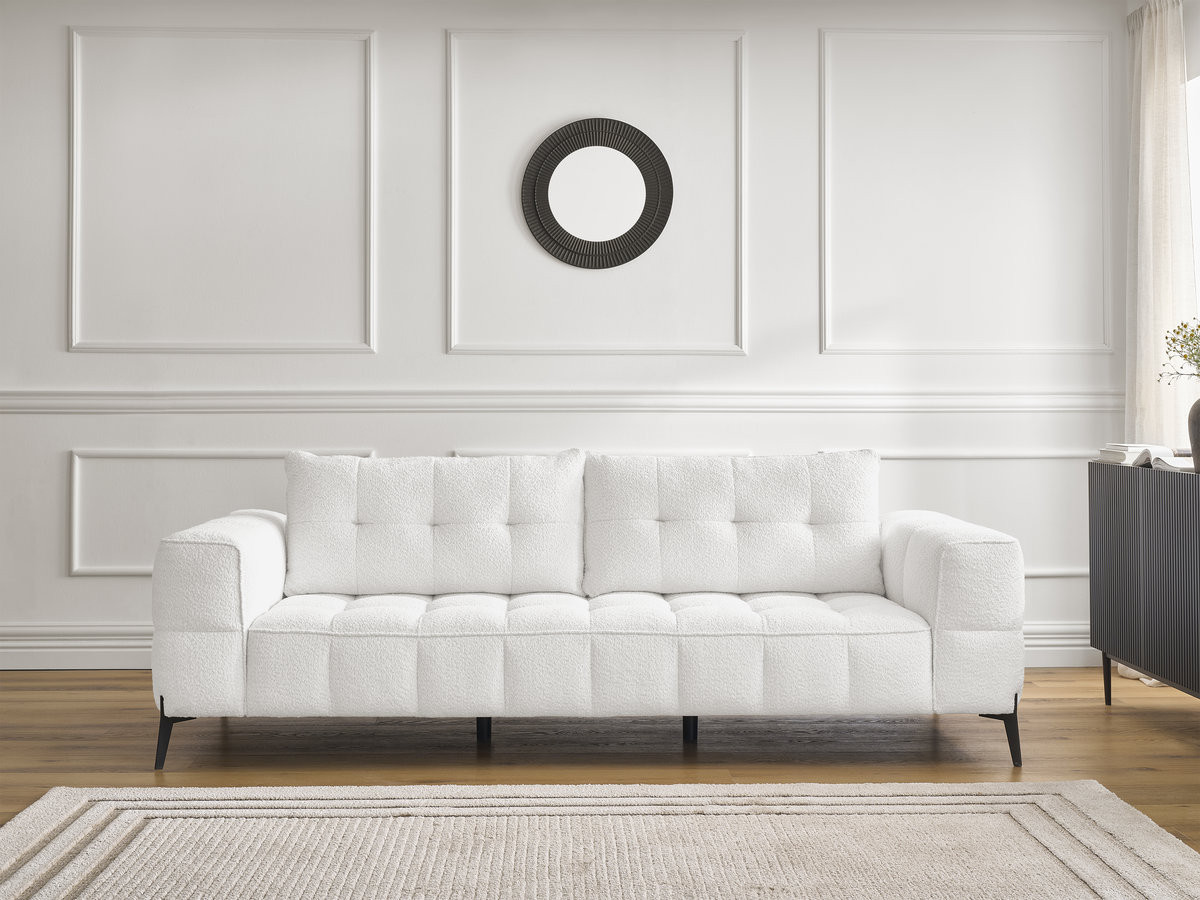 Bobochic Anis Sofa 3-Sitzer Bouclé-Stoff Weiß