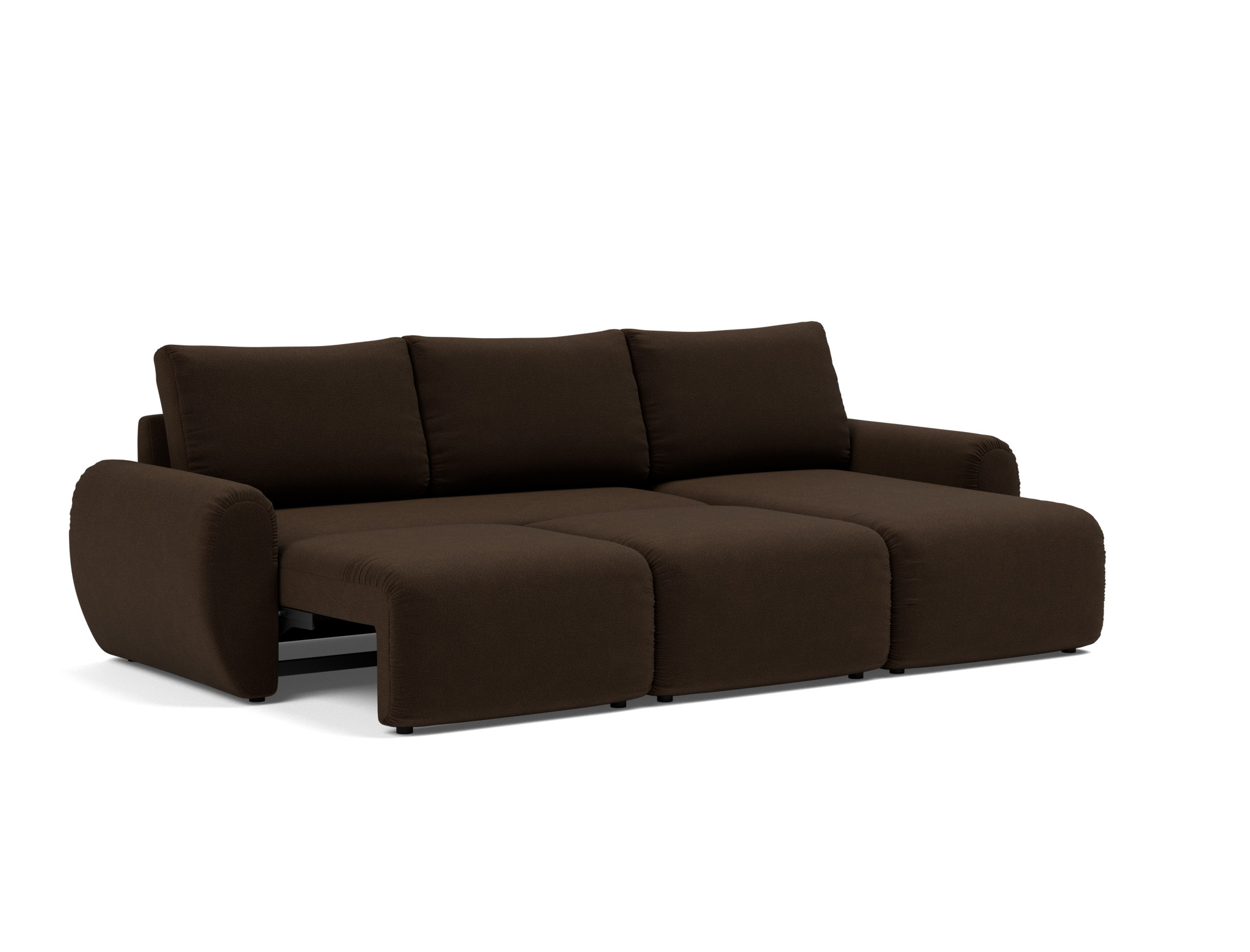 Schlafsofa Norum mit Chaiselongue und Curve-Armlehnen Strukturierter Stoff Taura 358-Chocco