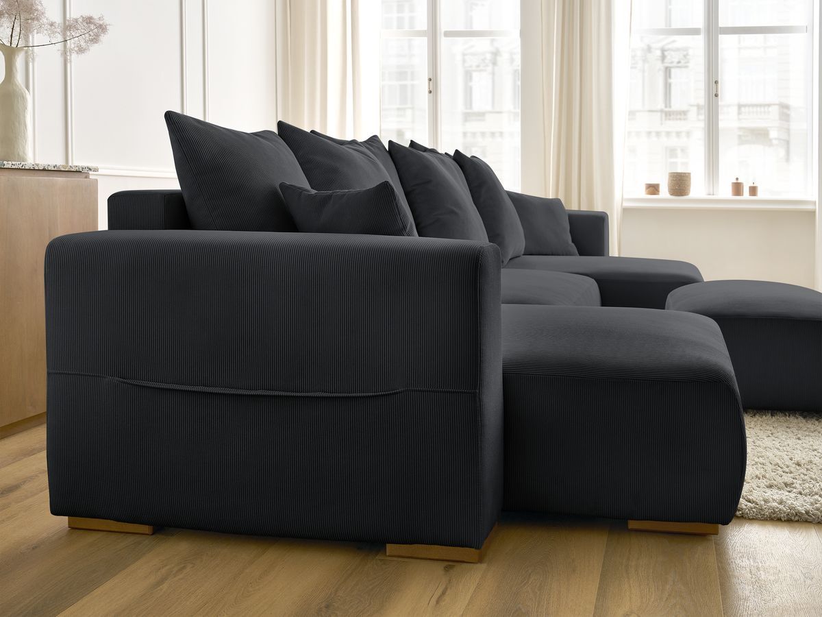 Bobochic Sidonie Wohnlandschaft mit Pouf Cordsamt Schwarz
