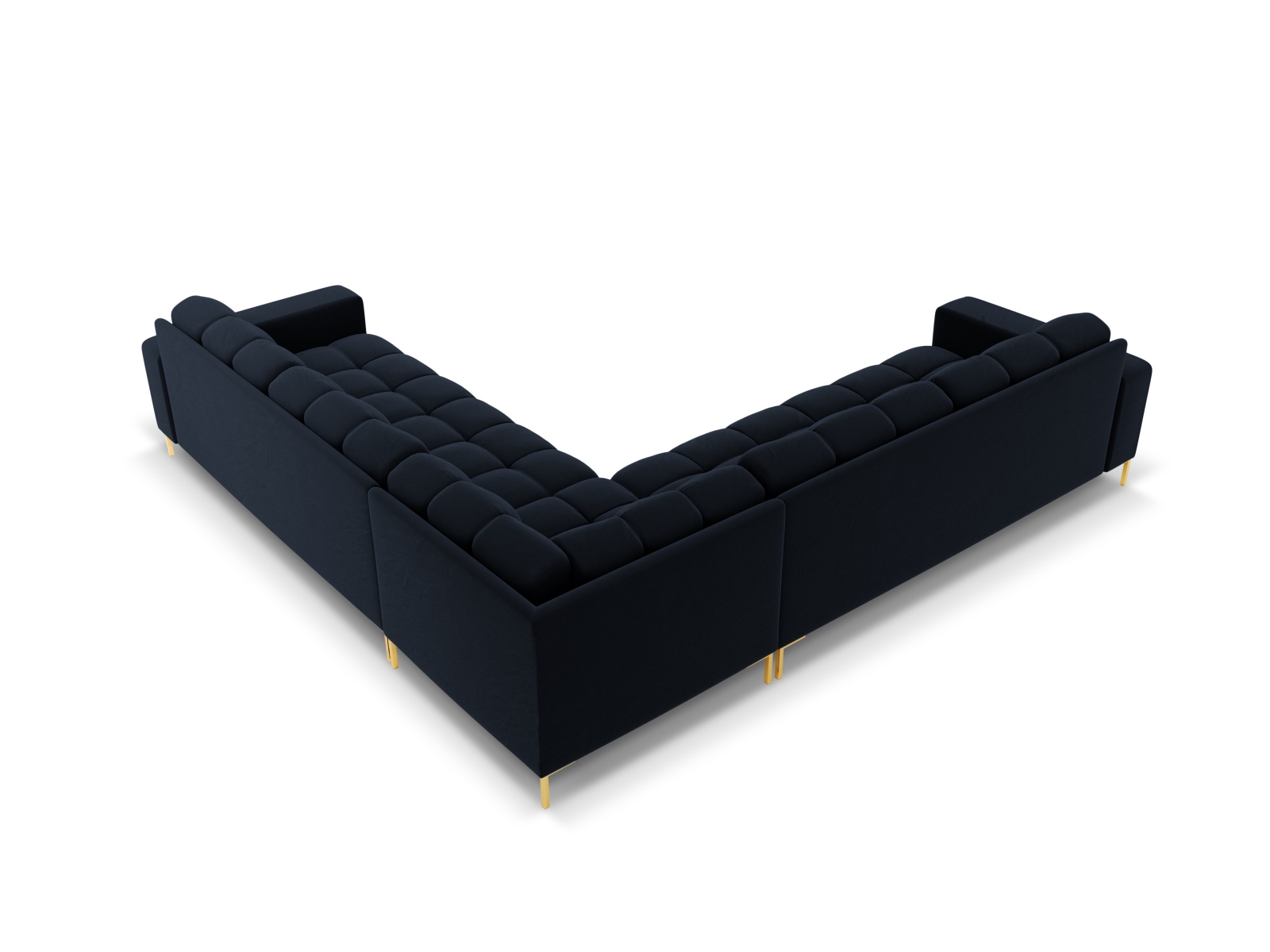 Cosmopolitan Design Symmetrisches Ecksofa Bali 6-Sitzer Samt Bluvel Dunkelblau Beine Gold