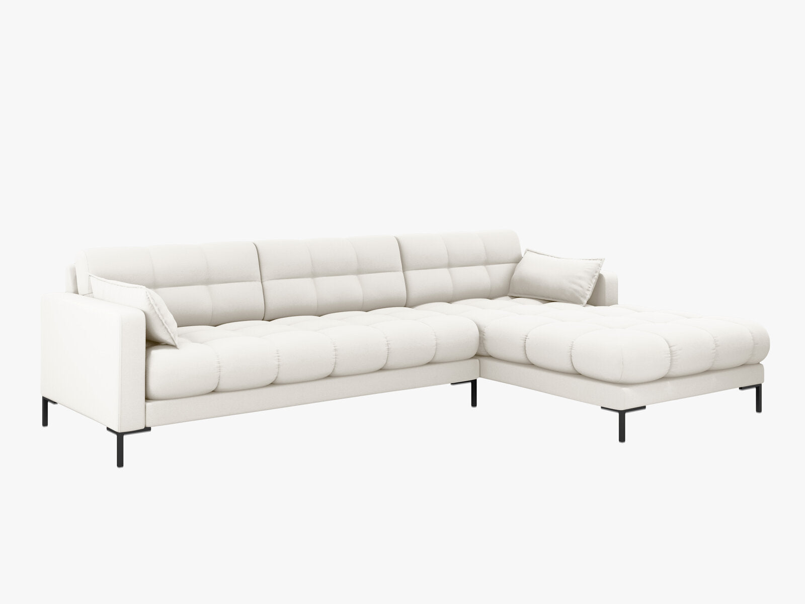 Micadoni Ecksofa Mamaia 5-Sitzer Rechts Strukturierter Stoff Neve Helles Beige schwarze Beine