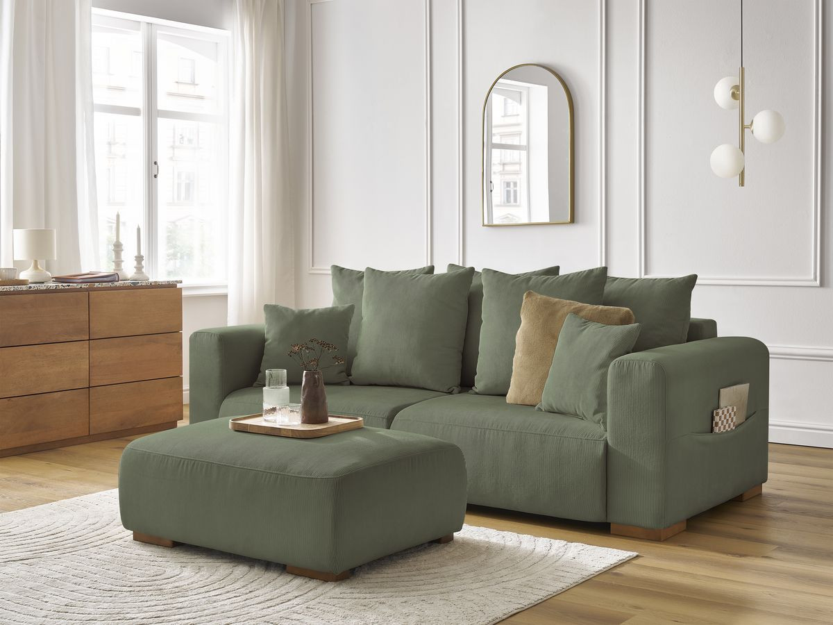 Bobochic Sidonie Sofa 4-Sitzer mit Pouf Cordsamt Grün