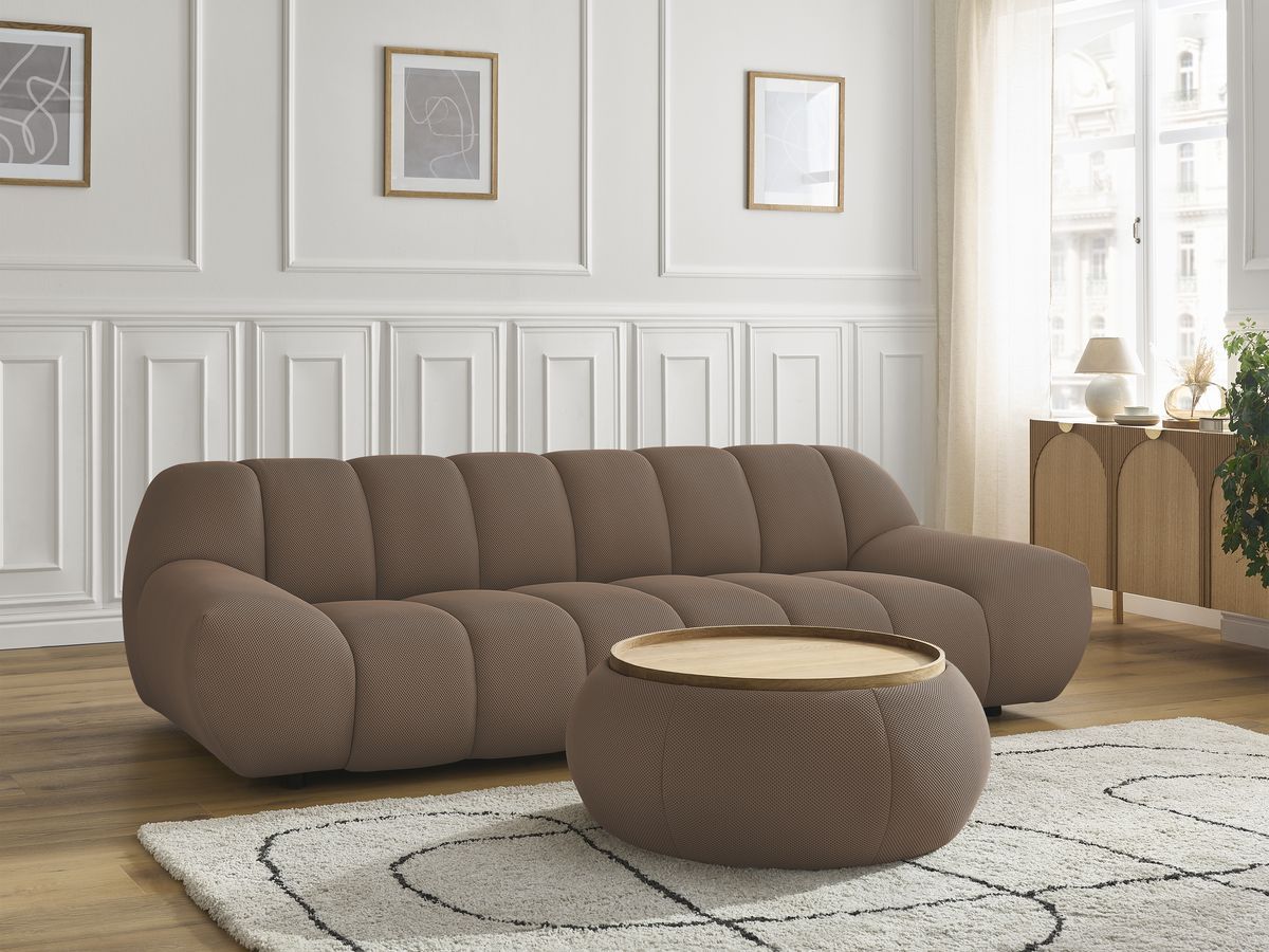 Bobochic Hayden Sofa 3-Sitzer mit Pouf 256 × 107 cm Mesh-Stoff Braun