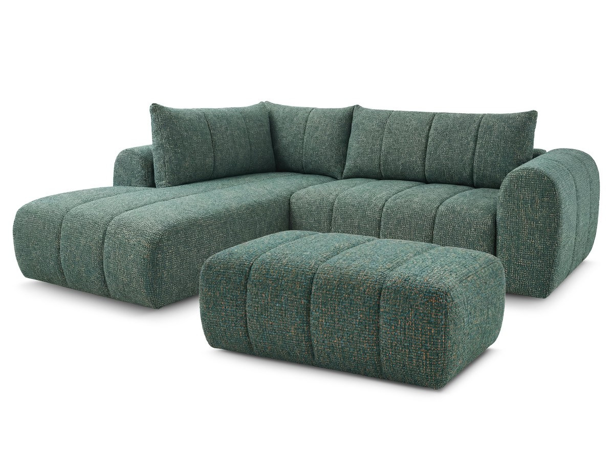 Bobochic Nesty Ecksofa in L-Form, 256 cm, mit Pouf Melange-Stoff Dunkelgrün Ecke links