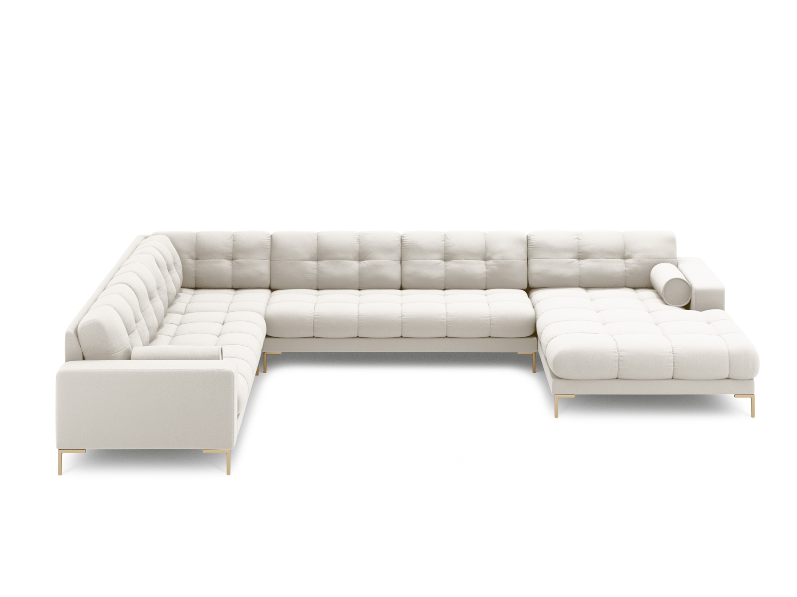 Cosmopolitan Design Panoramasofa Bali 7-Sitzer 327 cm Strukturierter Stoff Neve Helles Beige Links Beine Gold