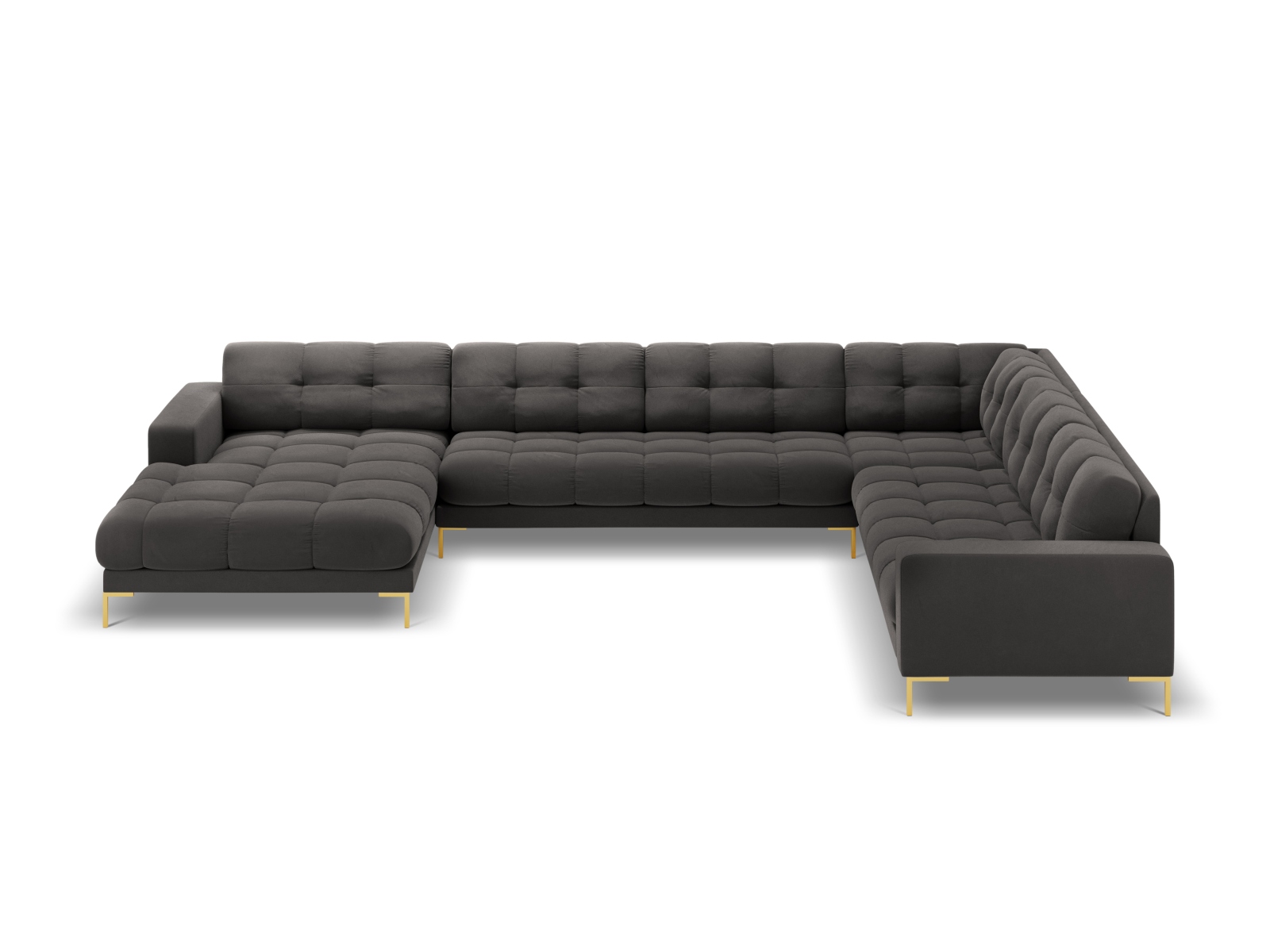 Cosmopolitan Design Panoramasofa Bali 7-Sitzer 327 cm Samt Bluvel Dunkelgrau Melange Rechts Beine Gold