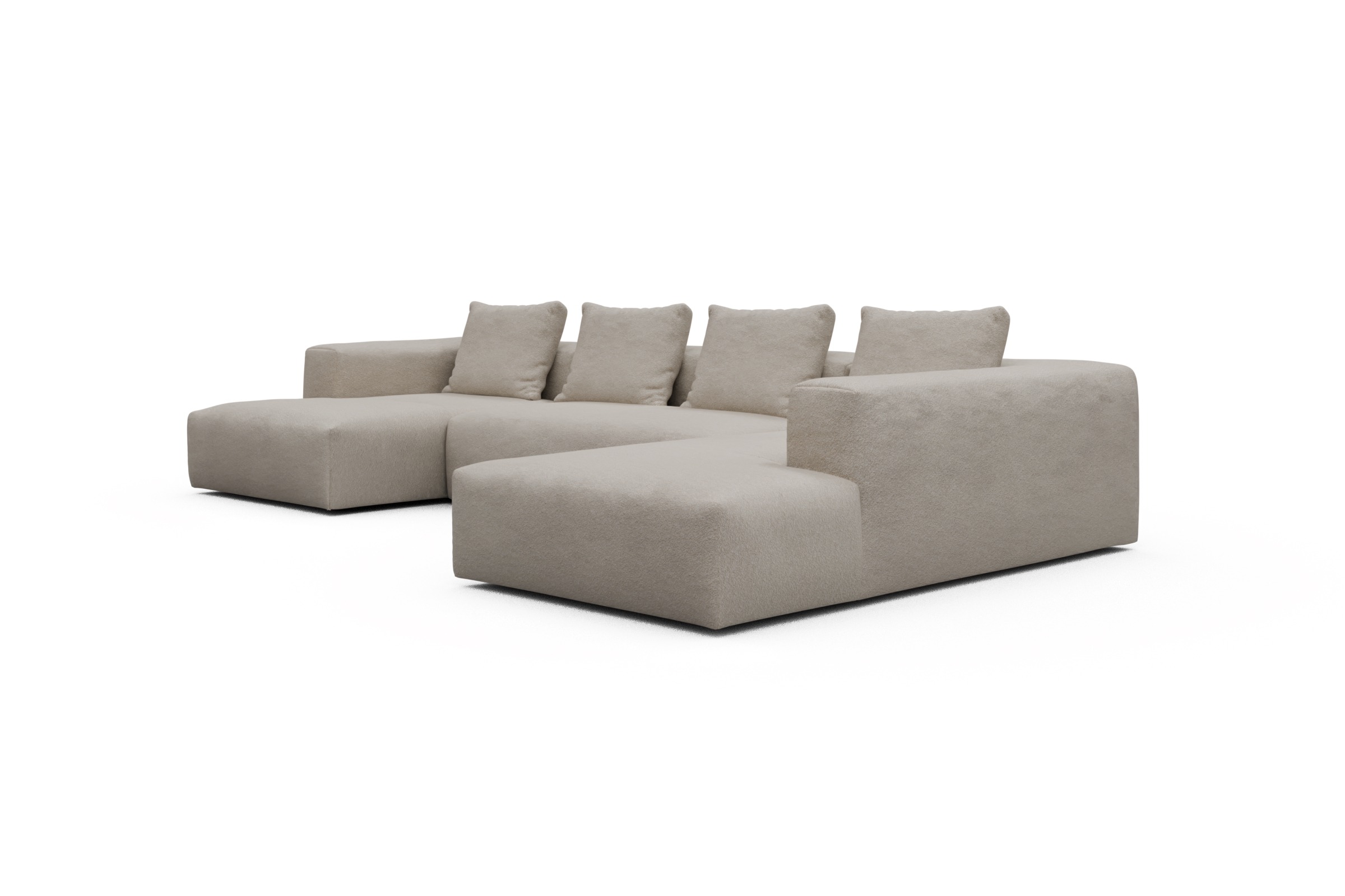 Wohnlandschaft Fred Relax-Ecke rechts mit 2-Sitzer und Chaiselongue links Aivi-Lace-Beige