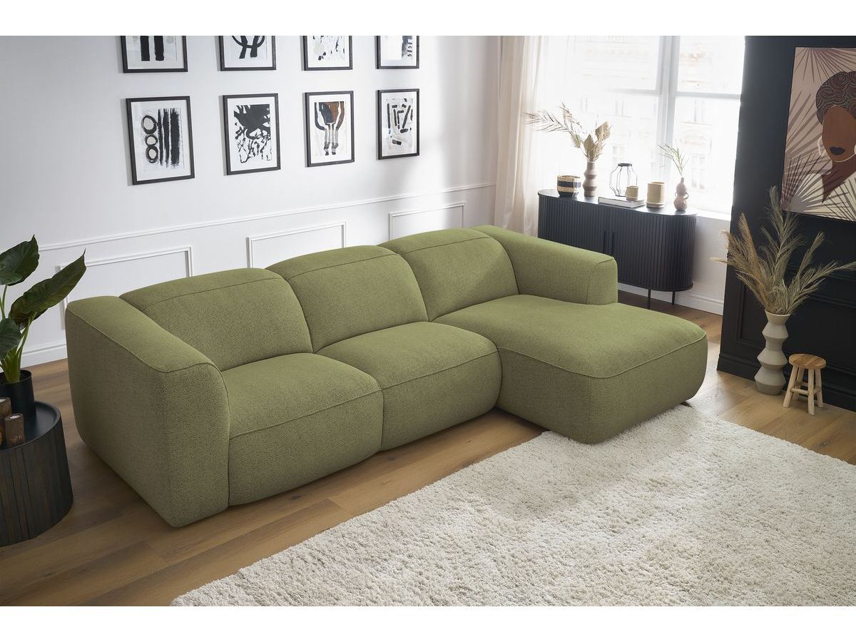Bobochic William Ecksofa Melange-Stoff Grün Ecke rechts