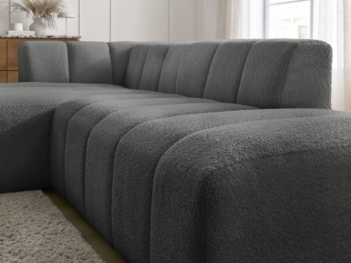 Bobochic Annecy Ecksofa Bouclé-Stoff Dunkelgrau Ecke links