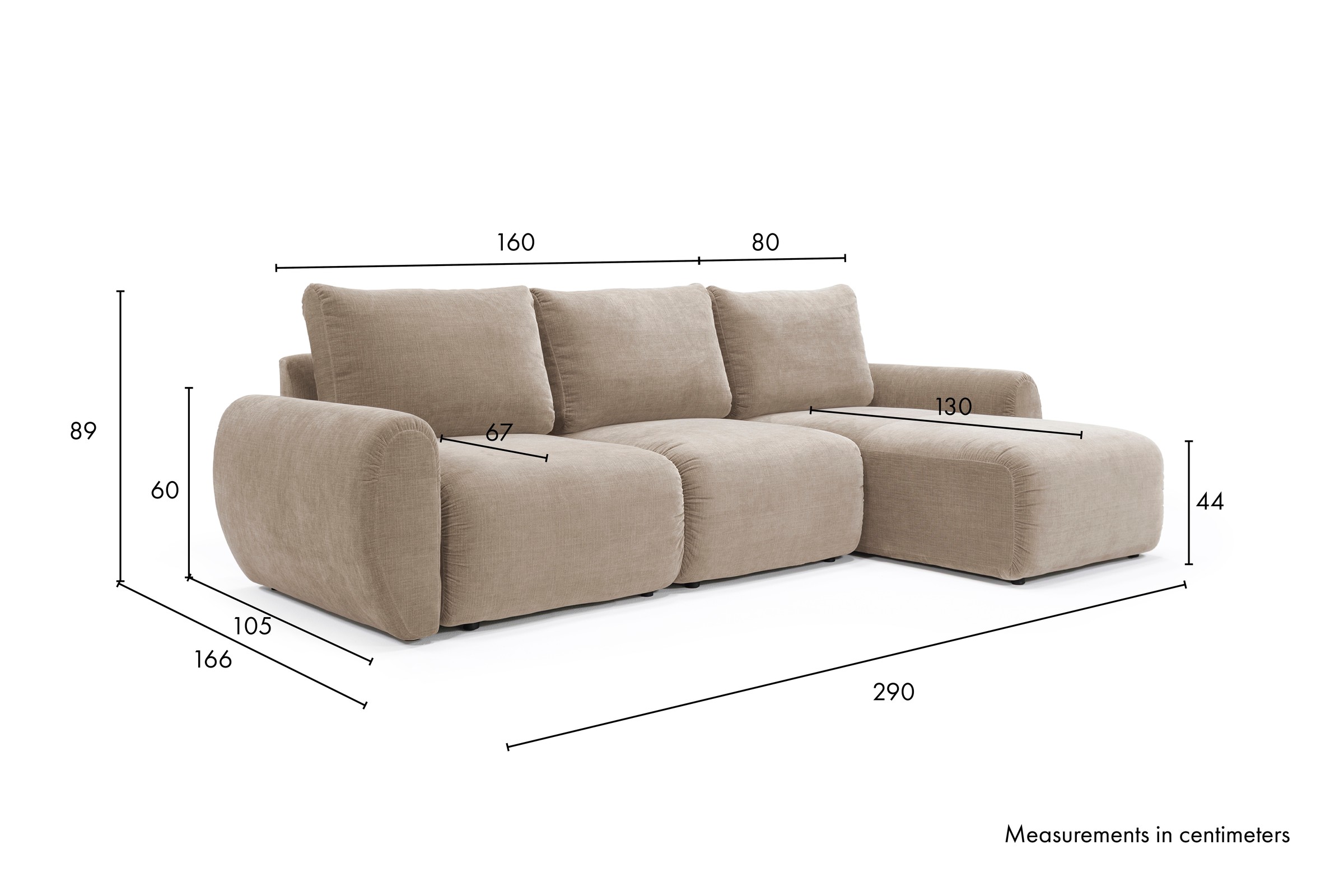 Schlafsofa Norum mit Chaiselongue und Curve-Armlehnen