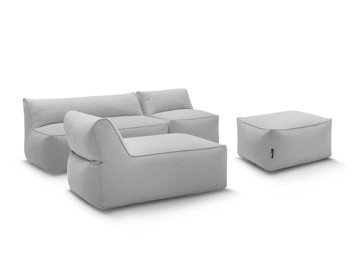 Bobochic Riviera Gartensofa 5-Sitzer mit Pouf Stoff Hellgrau