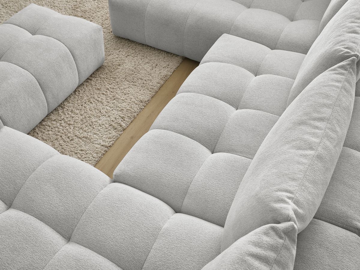 Bobochic Everest Wohnlandschaft mit Pouf, 6 Kissen Melange-Stoff Hellgrau Ecke rechts