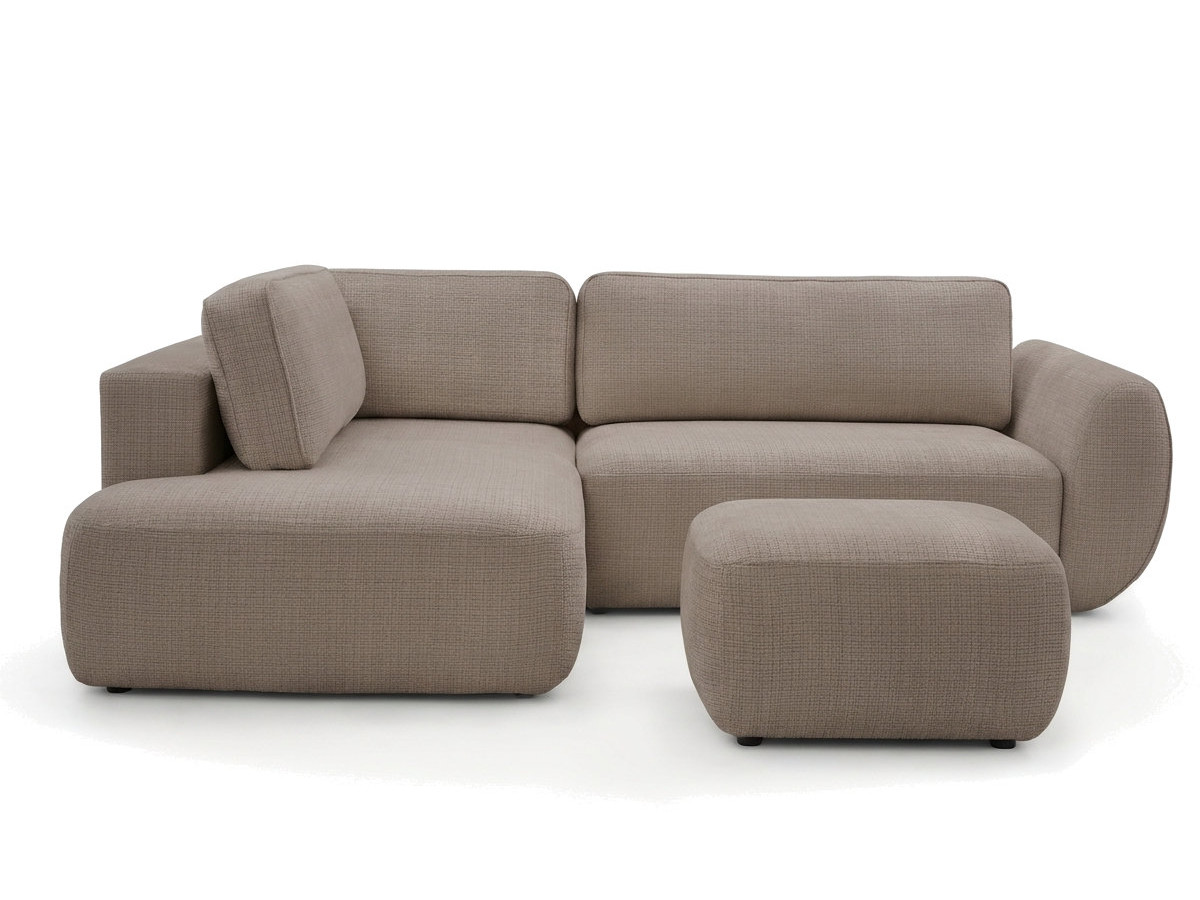 Bobochic Denise Ecksofa mit Schlaffunktion und Bettkasten und Pouf 256 × 197 cm Strukturstoff Taupe Ecke links