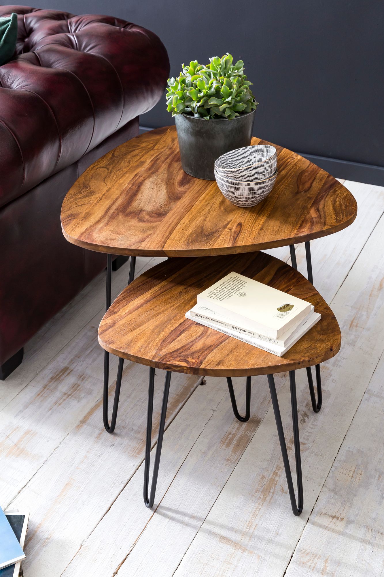 Satztisch 2er-Set Erslev Massivholz Dunkelbraun 60 × 60 × 56 cm