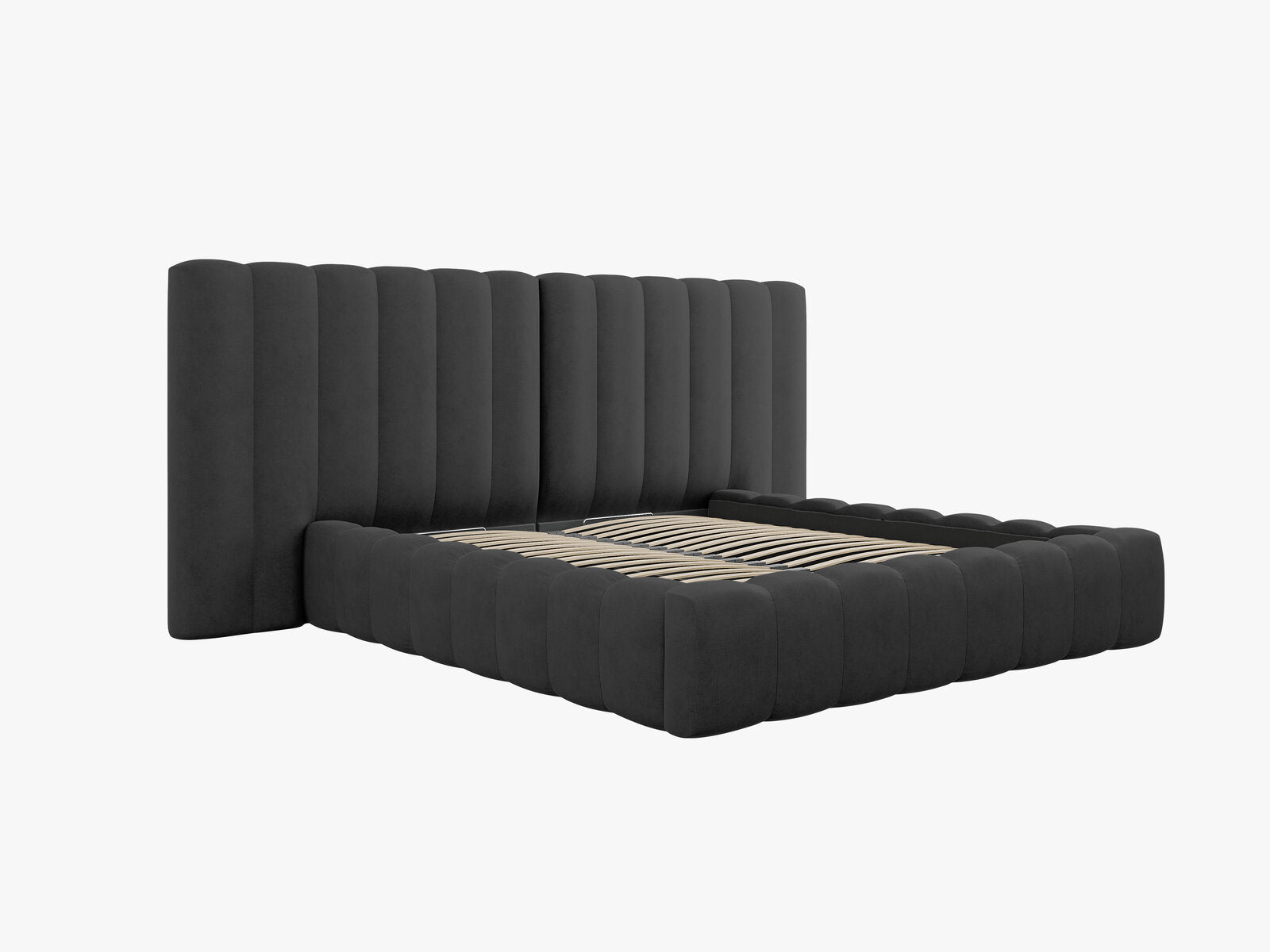 Micadoni Bett Kelp mit Doppelkopfteil Strukturierter Stoff Moly Anthrazit 140x200