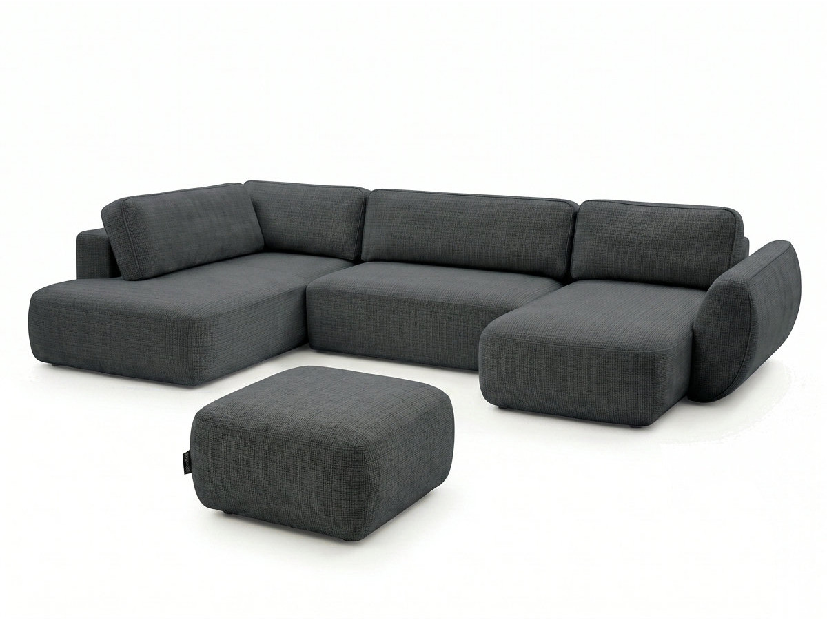 Bobochic Denise Wohnlandschaft mit Pouf Strukturstoff Schwarz Ecke rechts