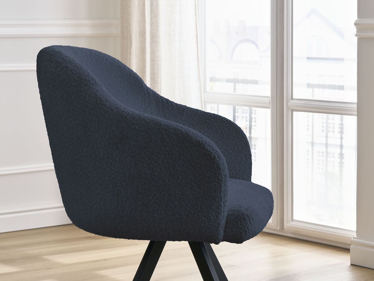 Bobochic Sophie Esszimmerstuhl mit Sternfuß Bouclé-Stoff Dunkelblau