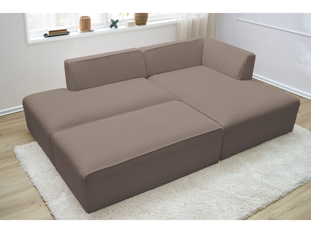 Bobochic Megeve Ecksofa mit Schlaffunktion und Pouf Bouclé-Stoff Braun Ecke rechts