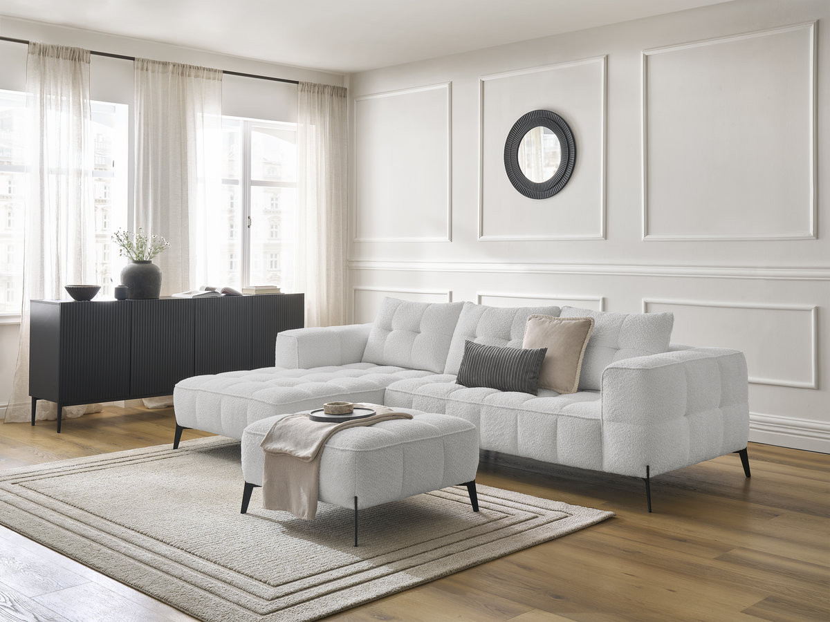 Bobochic Anis Ecksofa mit Pouf Bouclé-Stoff Hellgrau Ecke links