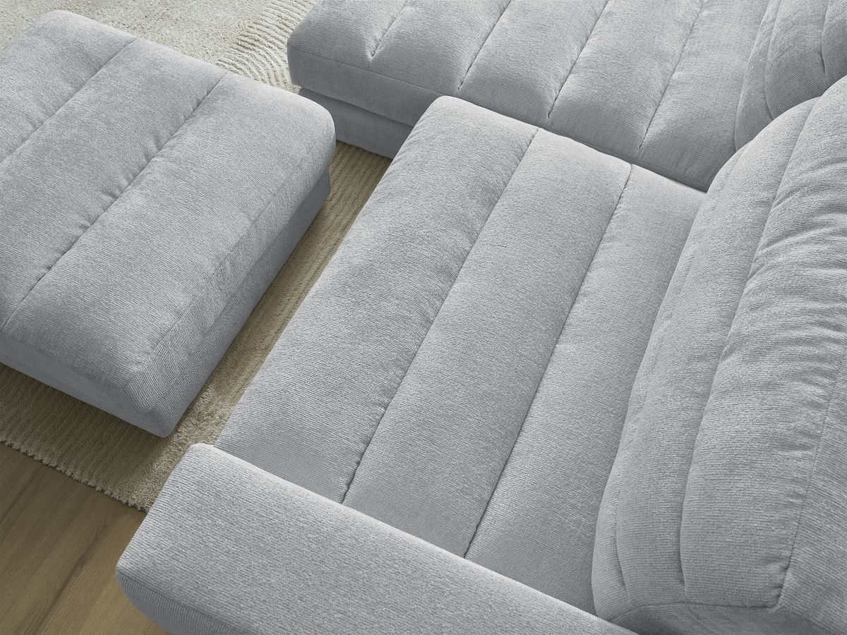 Bobochic Sierra Ecksofa mit Pouf Strukturstoff Hellgrau Ecke links