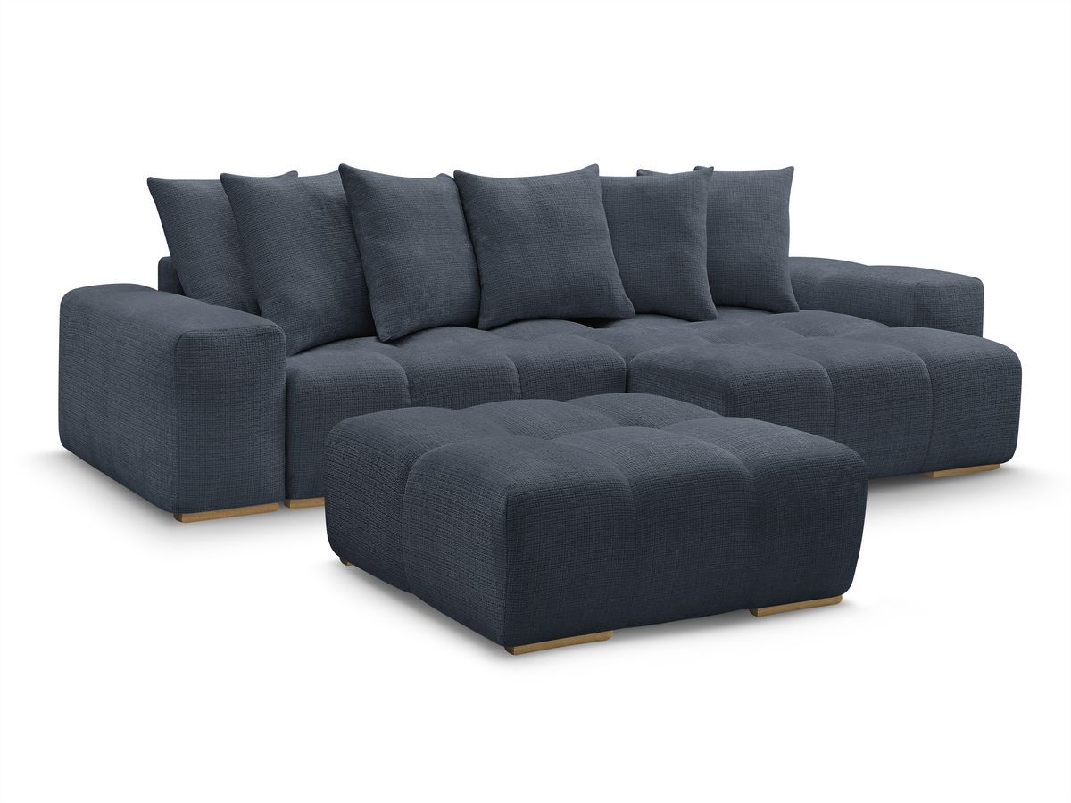 Bobochic Anakin Ecksofa mit Pouf, 6 Kissen Strukturstoff Dunkelblau