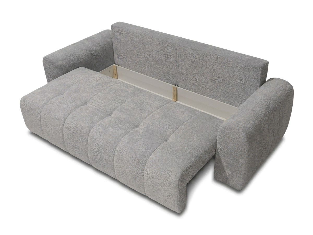 Bobochic Roxelane Schlafsofa 3-Sitzer mit Bettkasten Bouclé-Stoff Hellgrau