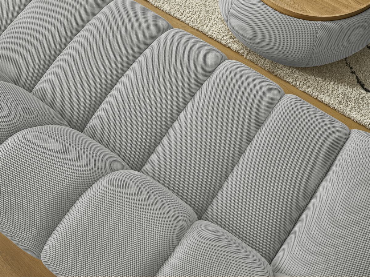 Bobochic Hayden Sofa 3-Sitzer mit Pouf 256 × 107 cm Mesh-Stoff Hellgrau