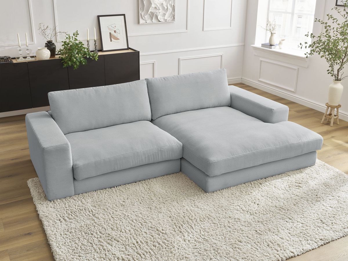 Bobochic Leonard Ecksofa 274 × 159 cm Cordsamt Hellgrau Ecke rechts