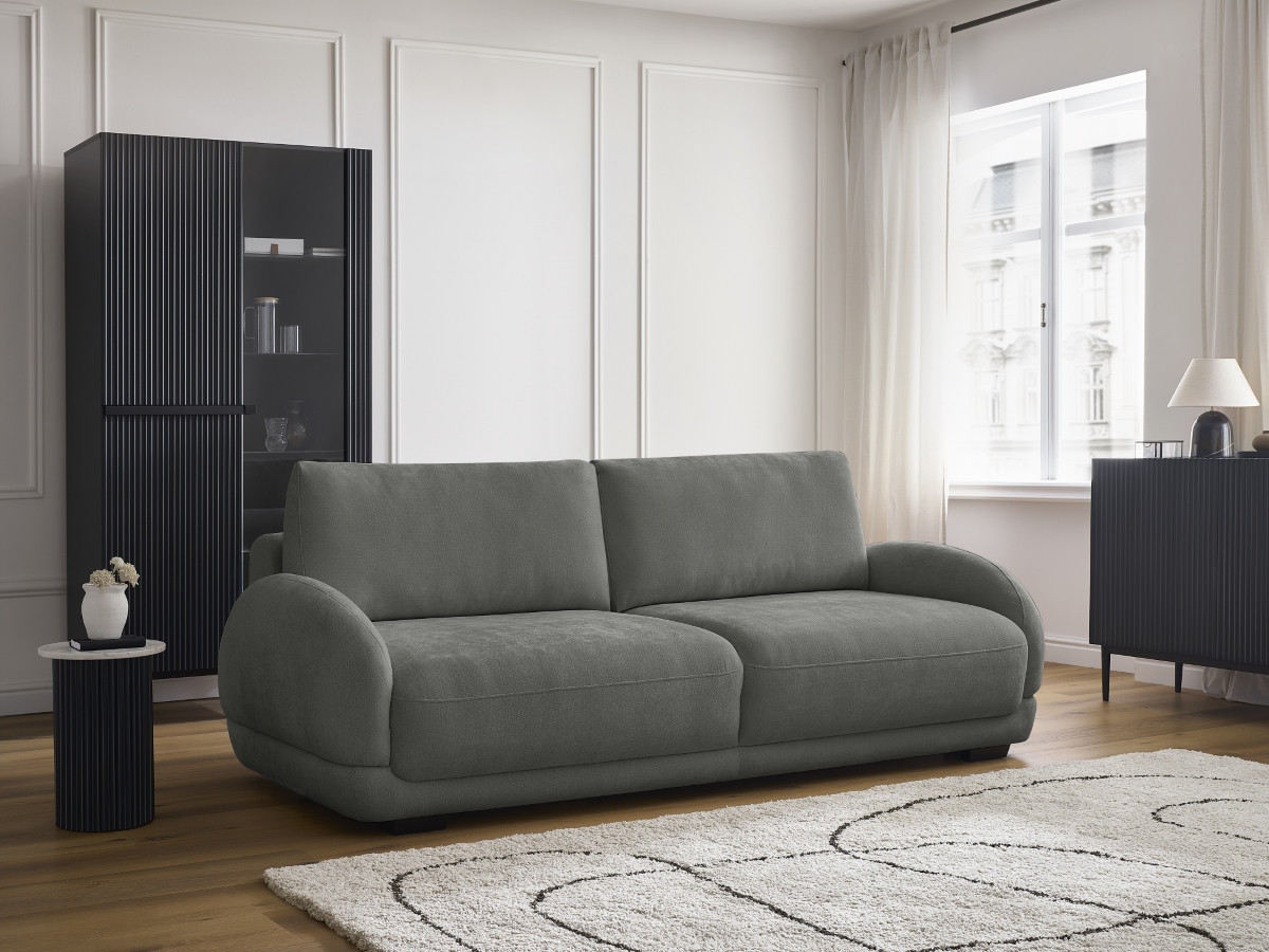 Bobochic Monica Schlafsofa 3-Sitzer mit Bettkasten Stoff Dunkelgrau