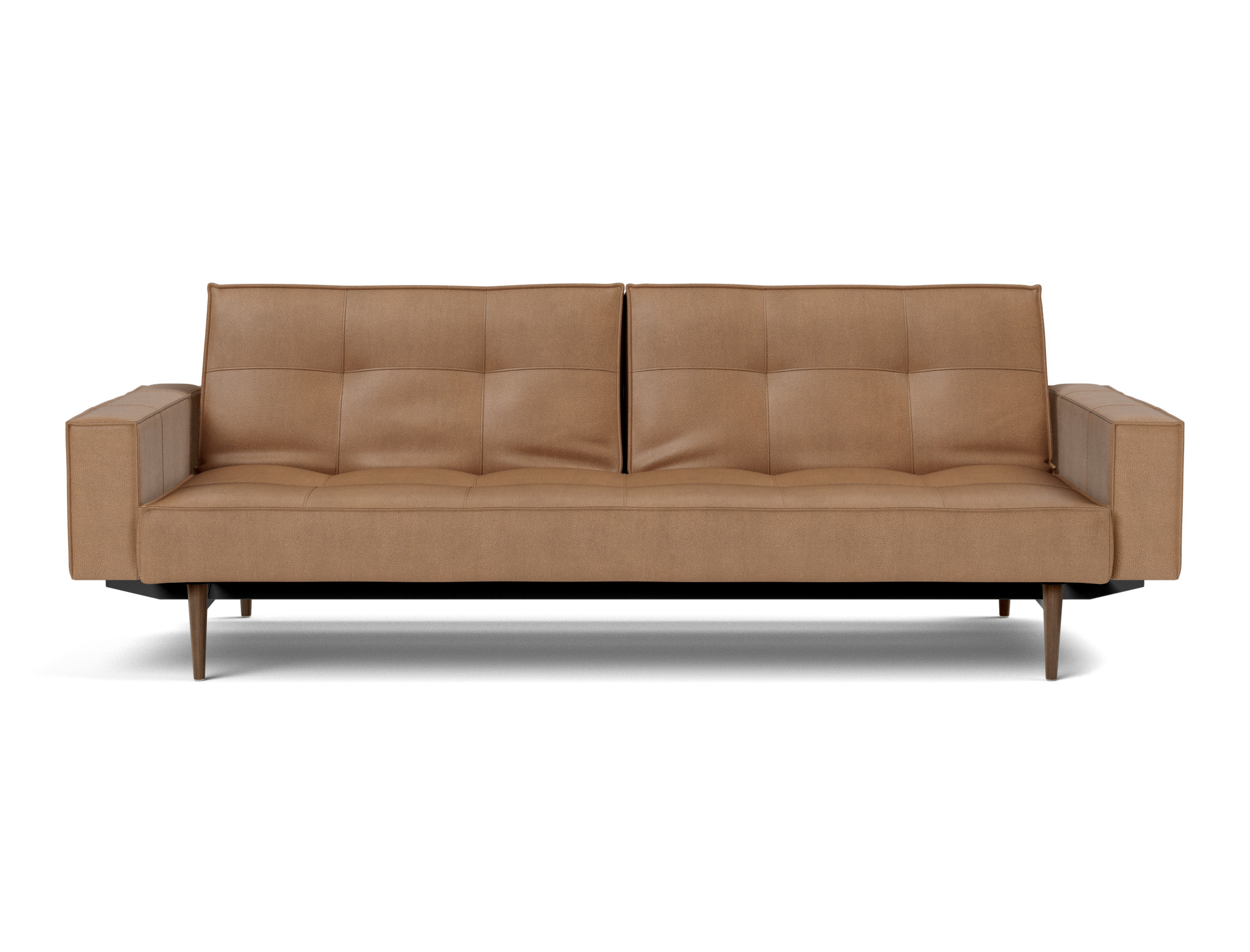 Schlafsofa Splitback mit Armlehnen Lederoptik Faunal 551-Brown Beine Styletto Eiche dunkel
