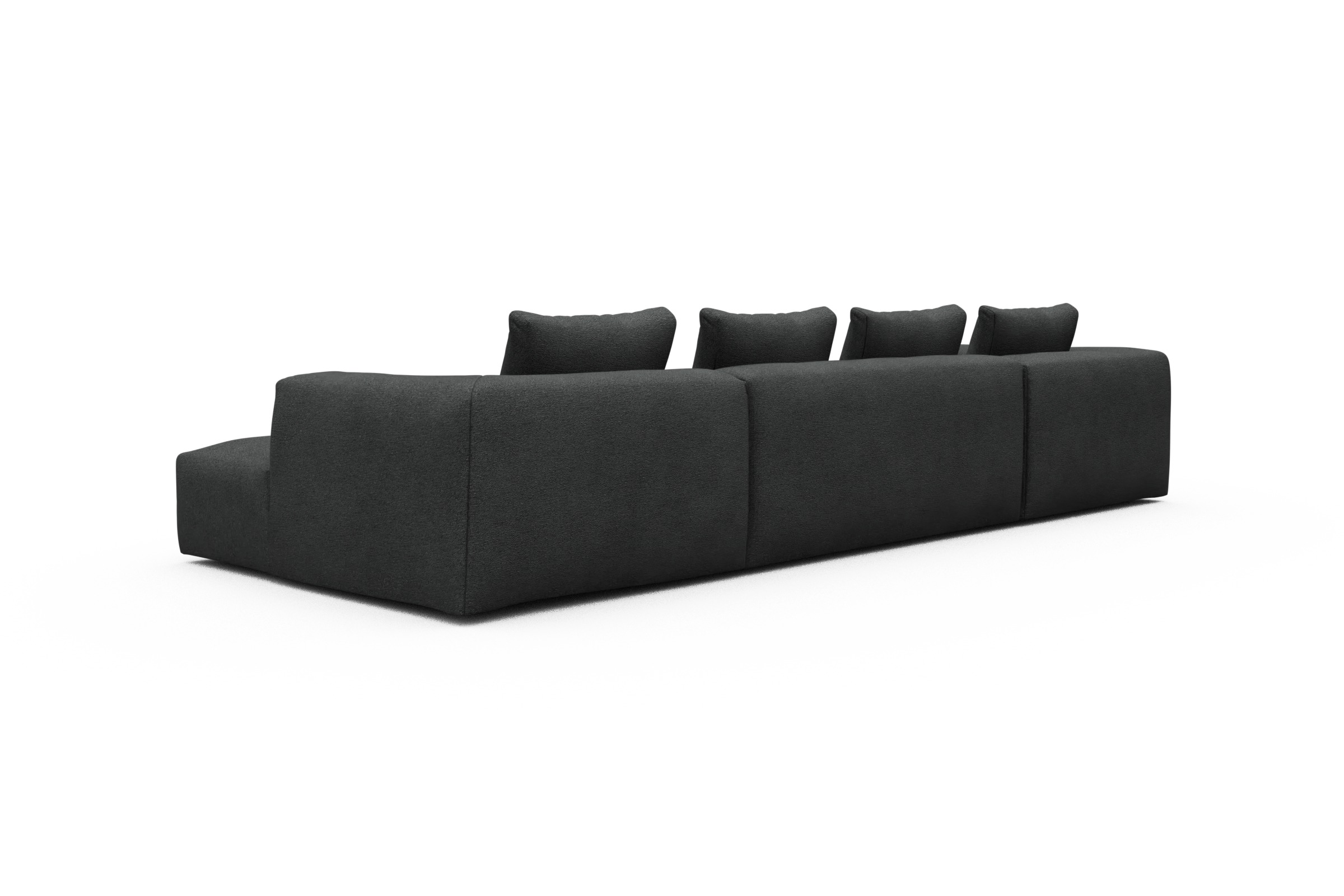 Wohnlandschaft Fred Relax-Ecke links mit 2-Sitzer und Chaiselongue rechts Boucle-Charcoal