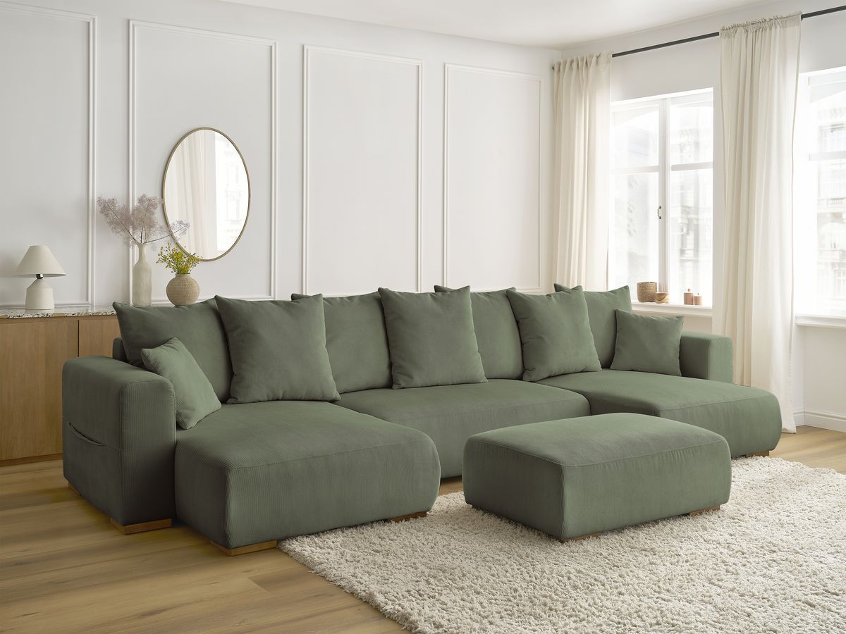 Bobochic Sidonie Wohnlandschaft mit Pouf Cordsamt Grün
