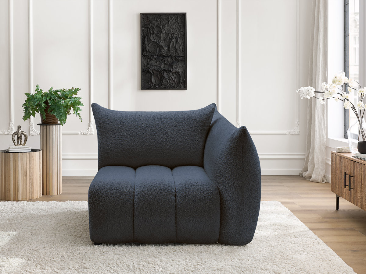 Bobochic Azra Sofamodul 1-Sitzer 117 × 112 cm Bouclé-Stoff Dunkelblau Ecke rechts