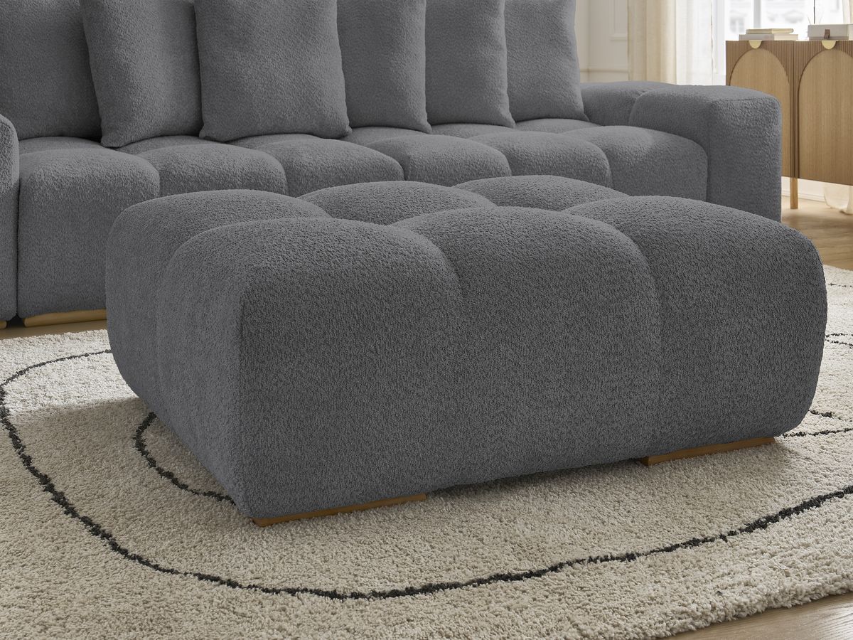 Bobochic Anakin Schlafsofa 3-Sitzer mit Bettkasten und Pouf, 6 Kissen Bouclé-Stoff Dunkelgrau