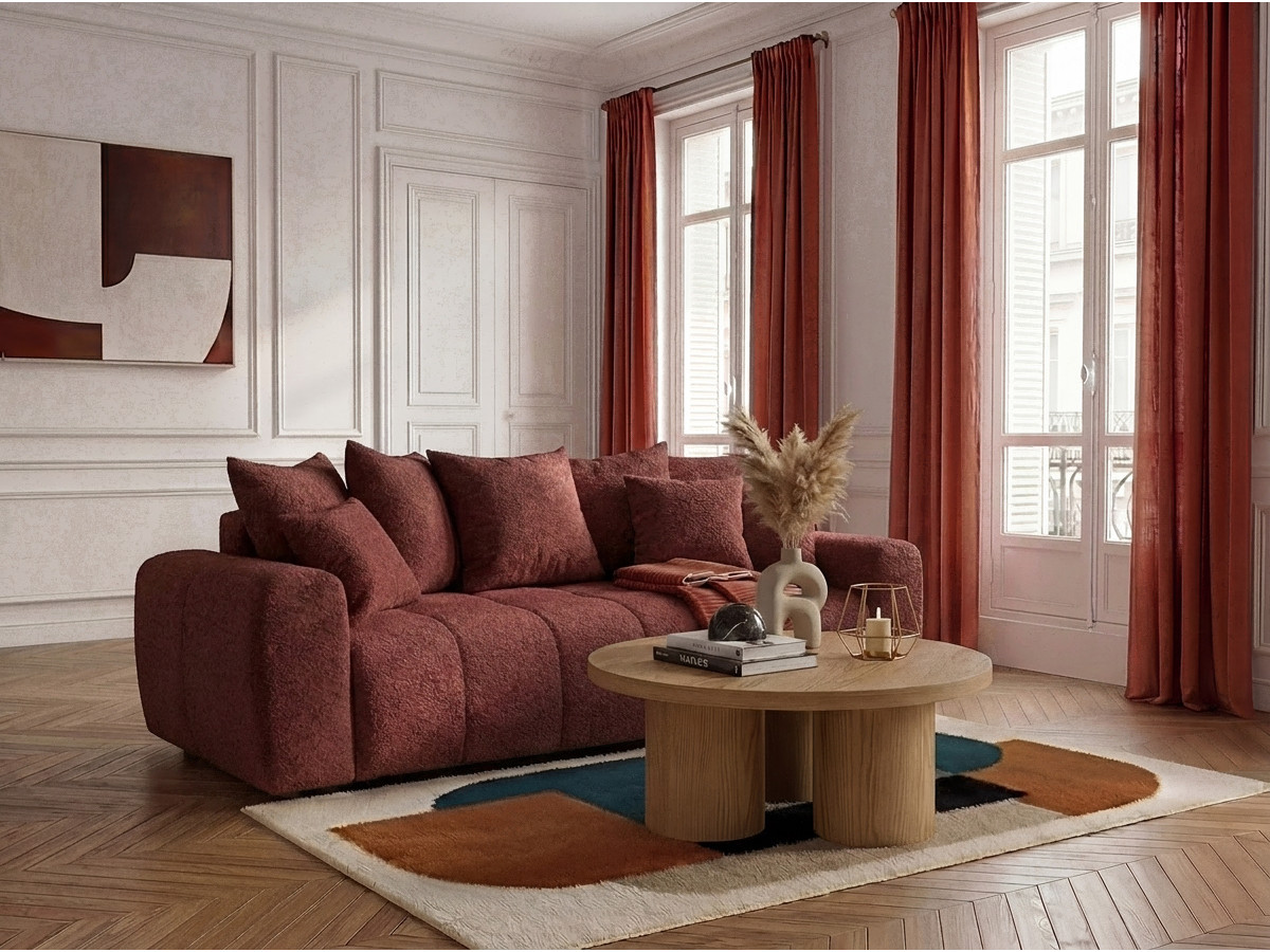 Bobochic Roxelane Schlafsofa 3-Sitzer mit Bettkasten Bouclé-Stoff Rot